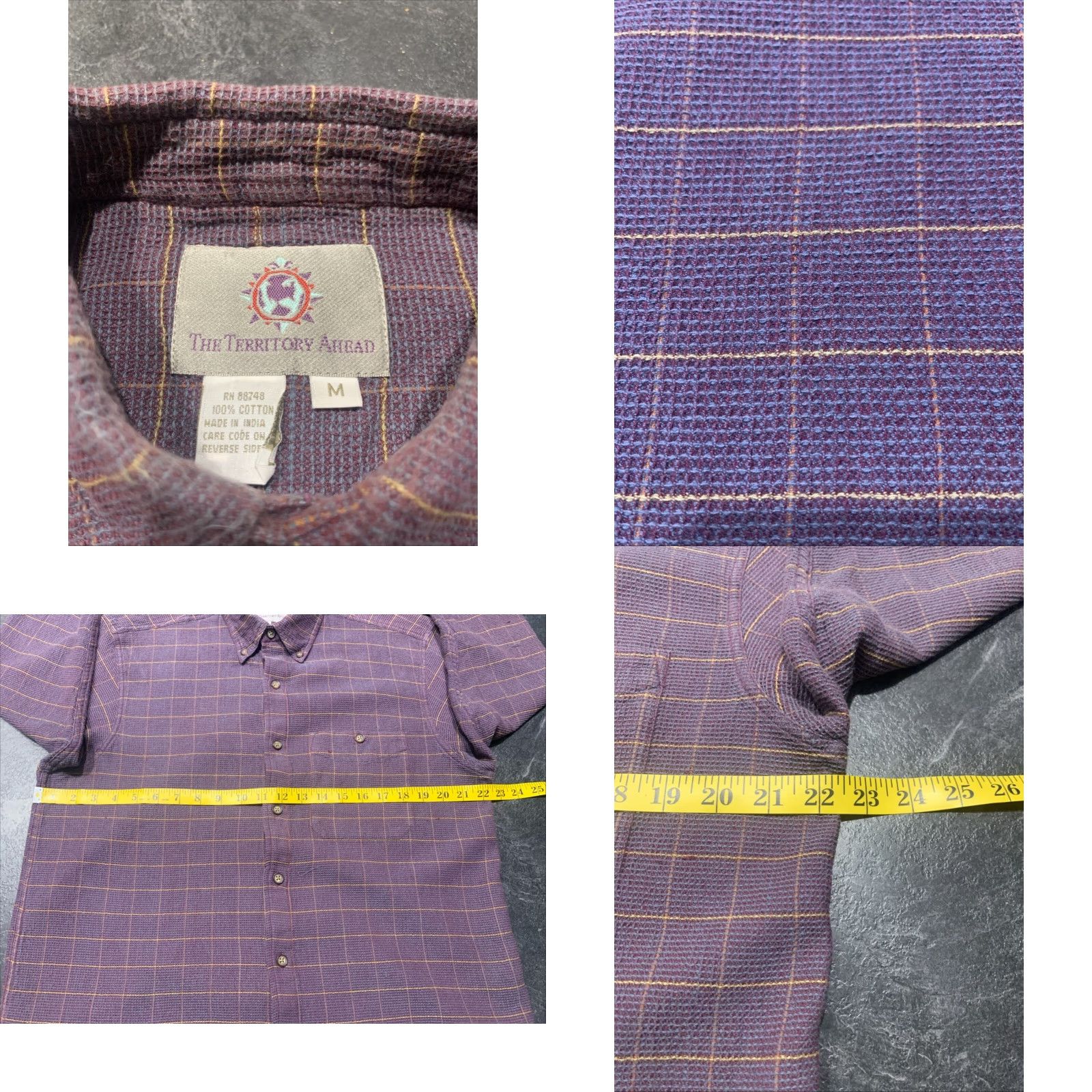 The Territory Ahead VINTAGE The Territory Ahead Shirt Men M Purple Button-Up Waffle Knit Windowpane Long Sleeve Collared Button-Down All Seasons Casual Size US M / EU 48-50 / 2 - 8 Thumbnail