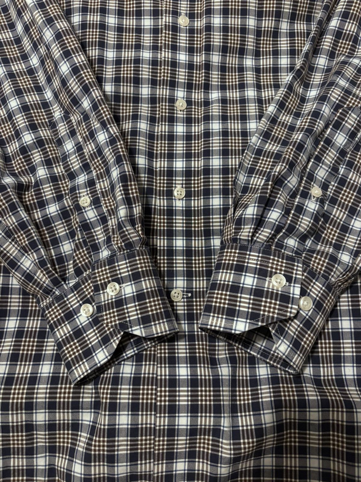 Lorenzo Uomo LORENZO UOMO | Blue/Brown Checkered Dress Shirt Size US M / EU 48-50 / 2 - 5 Thumbnail