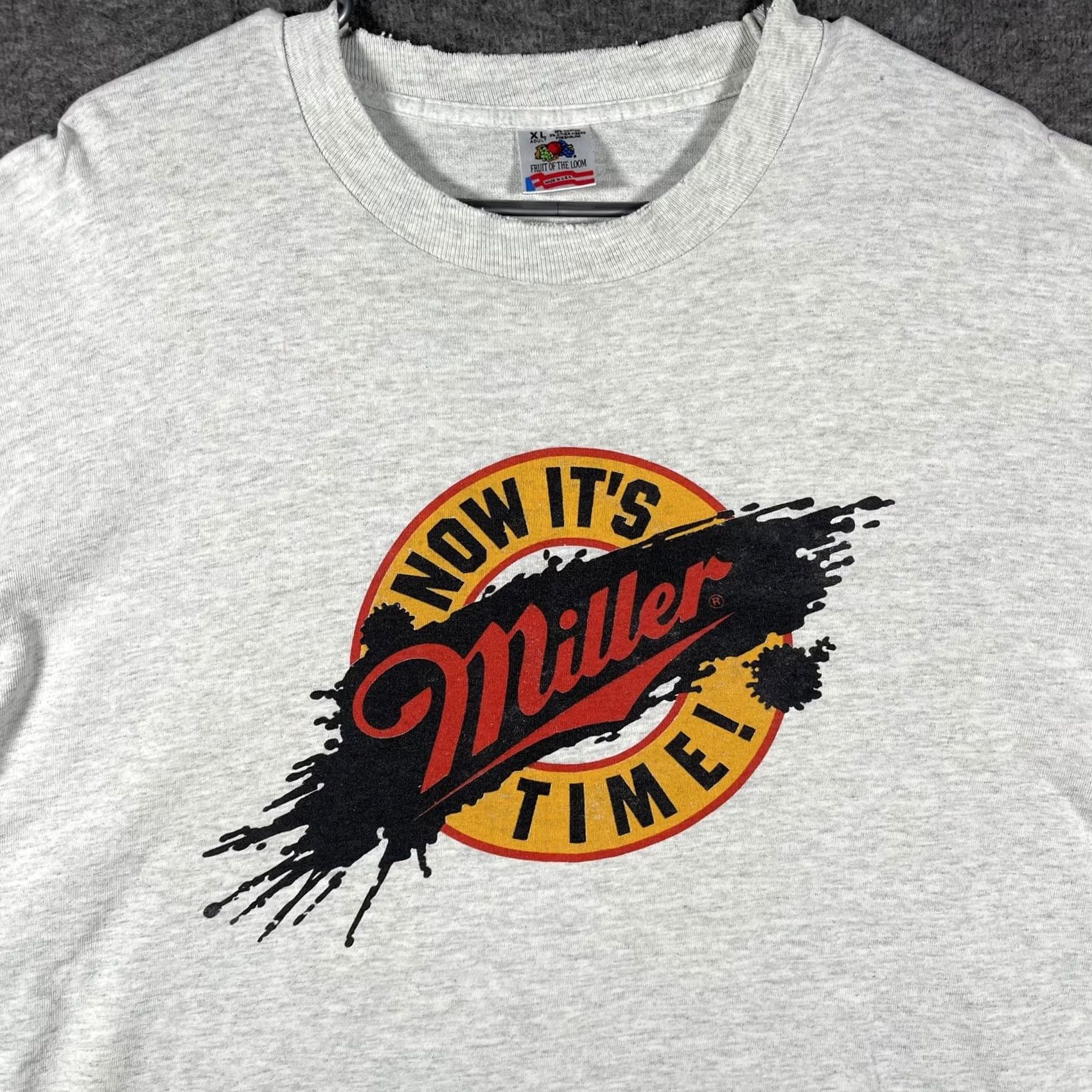 Fruit Of The Loom VINTAGE Miller Time Fruit Of The Loom Shirt Mens XL Gray Now Graphic Beer Tee Size US XL / EU 56 / 4 - 2 Thumbnail