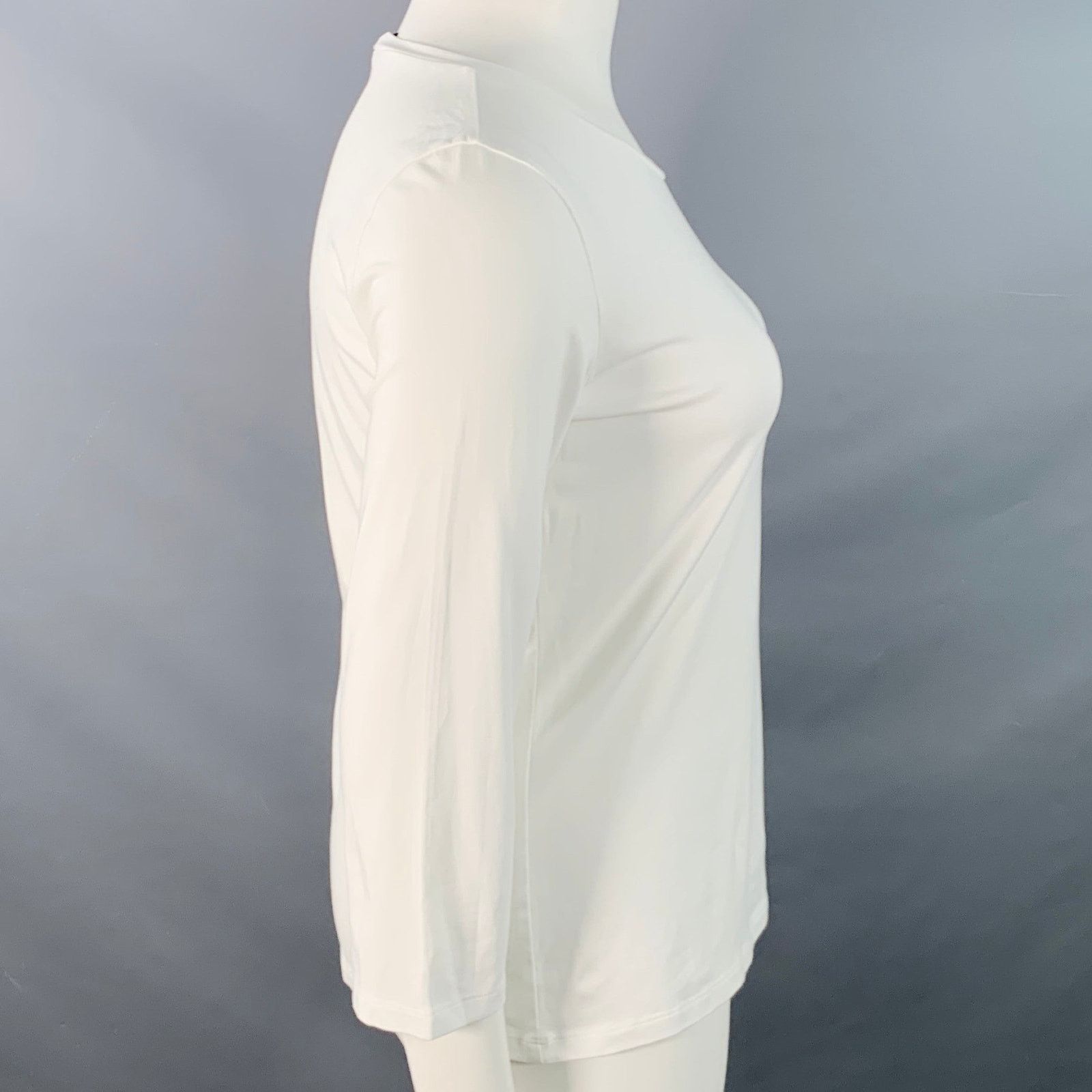 Max Mara L White Cotton Jersey 3/4 Sleeves Crew Neck Pullover Size L / US 10 / IT 46 - 2 Thumbnail