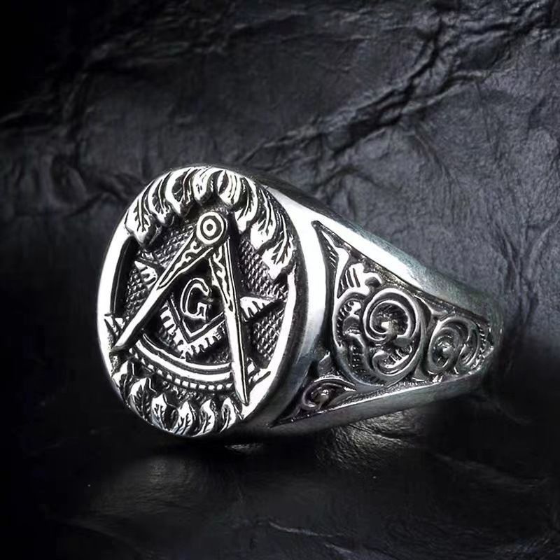 Jewelry Freemasonry Vintage Jewelry Rings Open Size Chrome Ring Size ONE SIZE - 5 Thumbnail