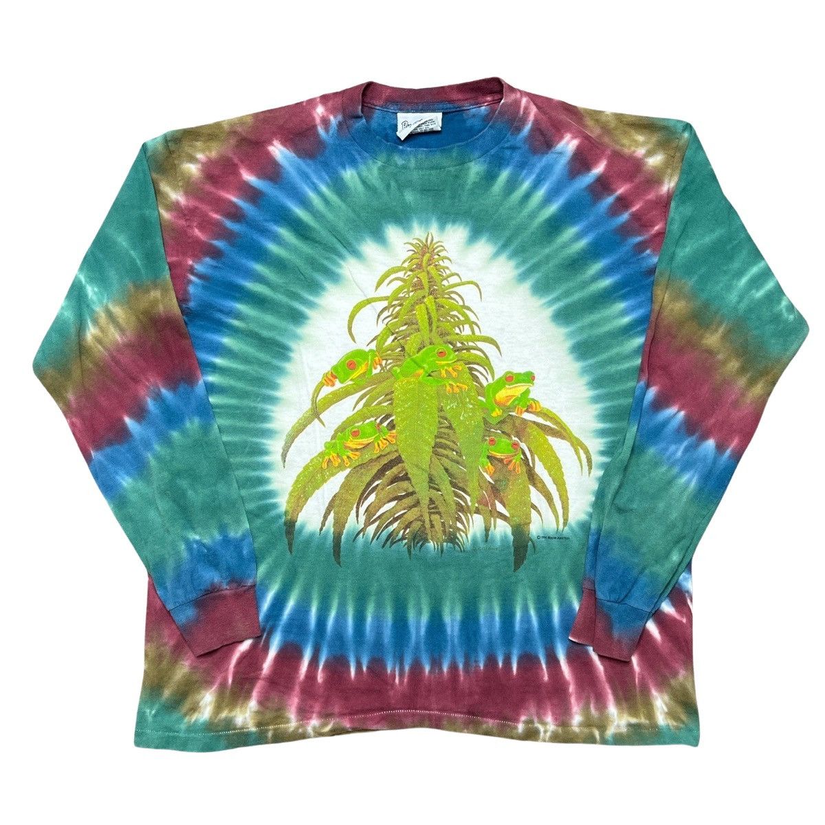 image of Vintage Vintsge Red Eyed Ganja Frogs Longsleeve Weed Tshirt in Ty Grey, Men's (Size XL)