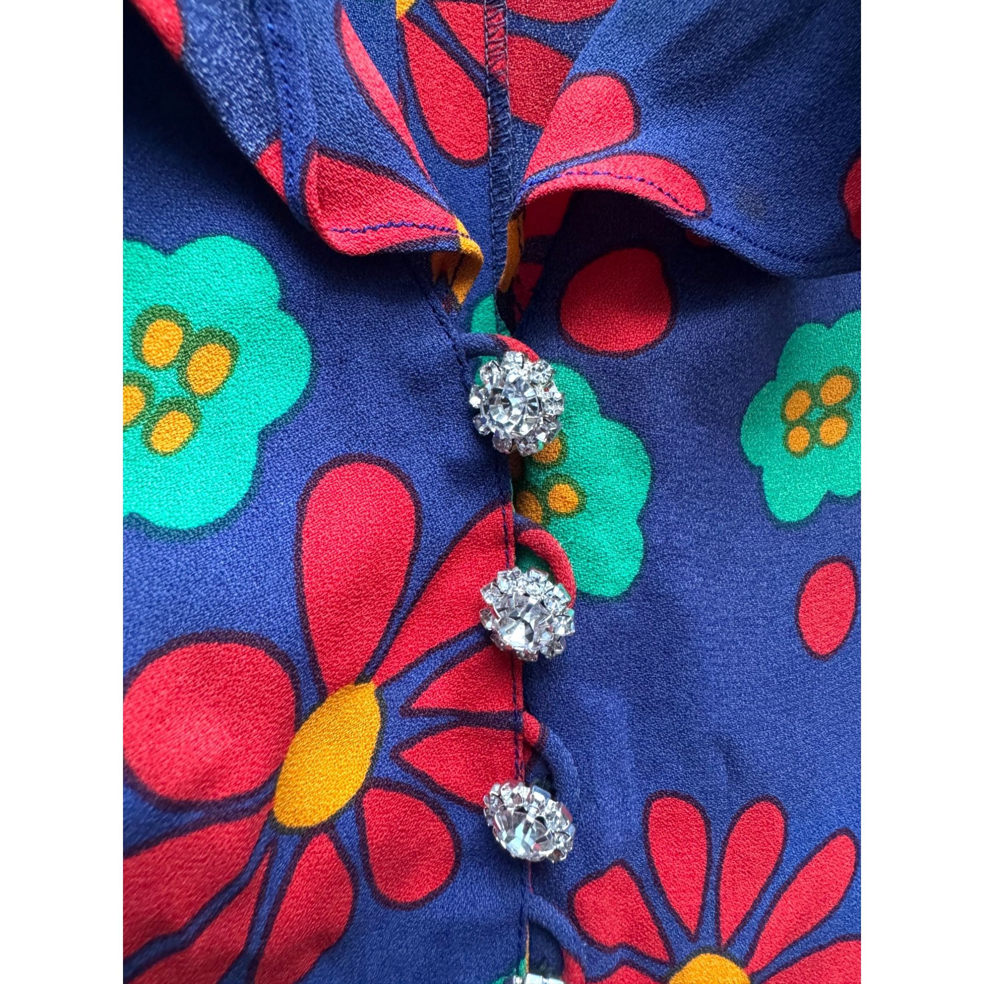 Yves Saint Laurent 1970s Floral Viscose Ruffle Shirt Size XS / US 0-2 / IT 36-38 - 3 Thumbnail