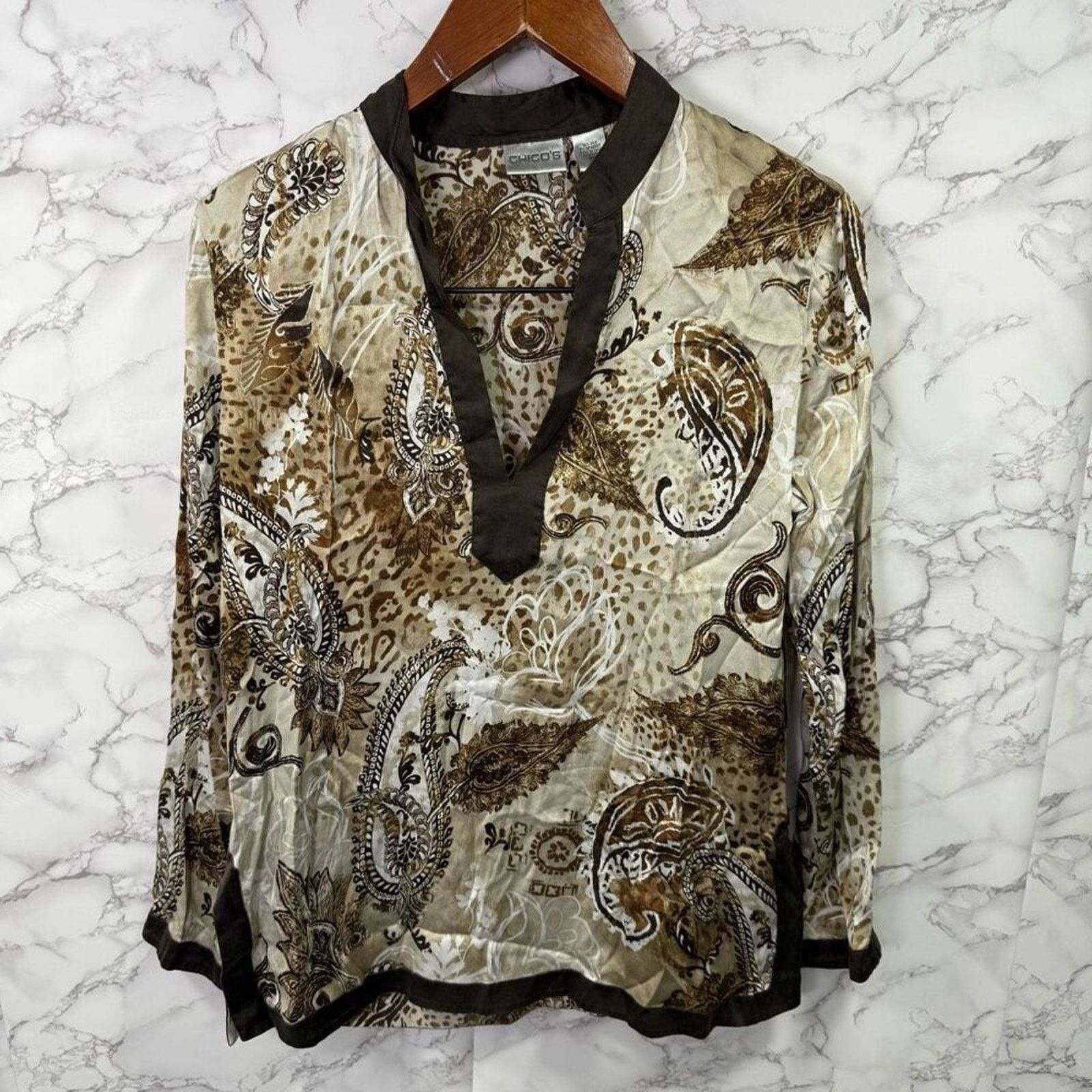 Chicos Chico’s Women’s Silk Blouse Shirt Top sz 1 (Medium) #G444 Size M / US 6-8 / IT 42-44 - 4 Thumbnail