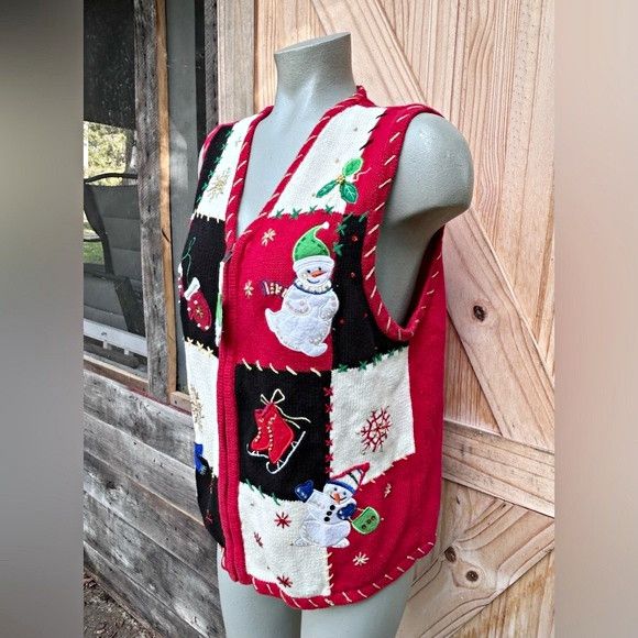 Other Vintage 90s White Stag Patchwork Christmas Sweater Vest Size M / US 6-8 / IT 42-44 - 3 Thumbnail