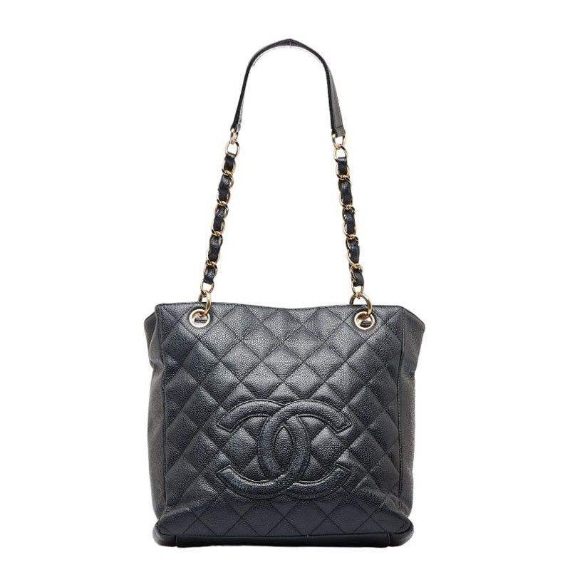 Chanel Coco Mark Chain Handbag Shoulder Bag Black Gold
