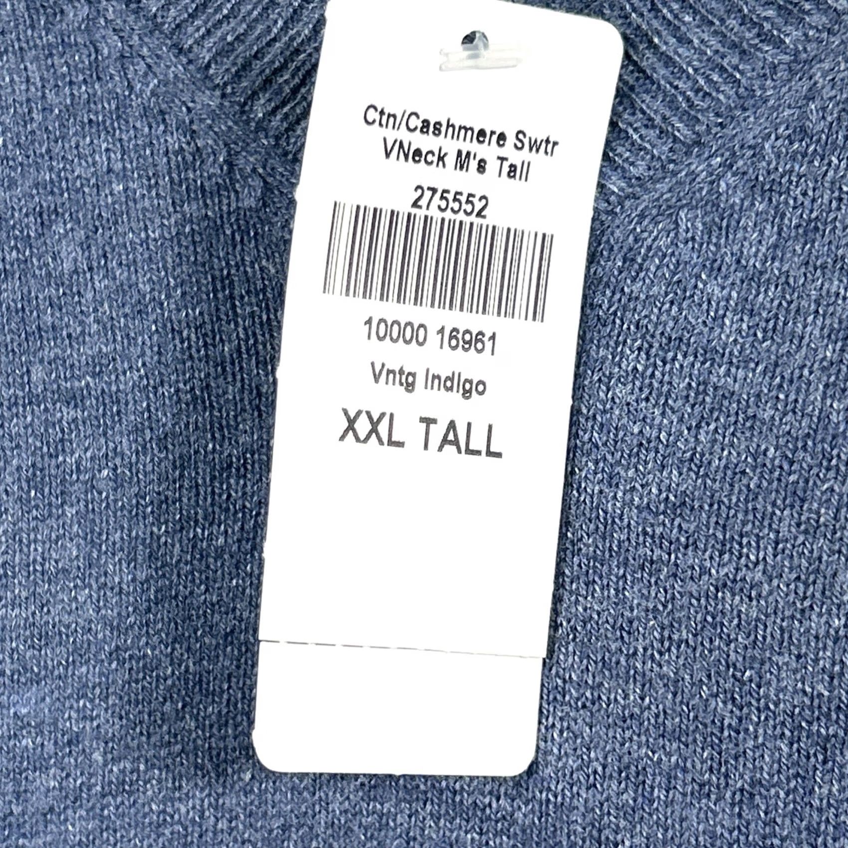 Vintage LL Bean Mens V-Neck Sweater XXL Tall Indigo Cotton Cashmere Pullover Business Casual Travel Size US XXL / EU 58 / 5 - 4 Thumbnail