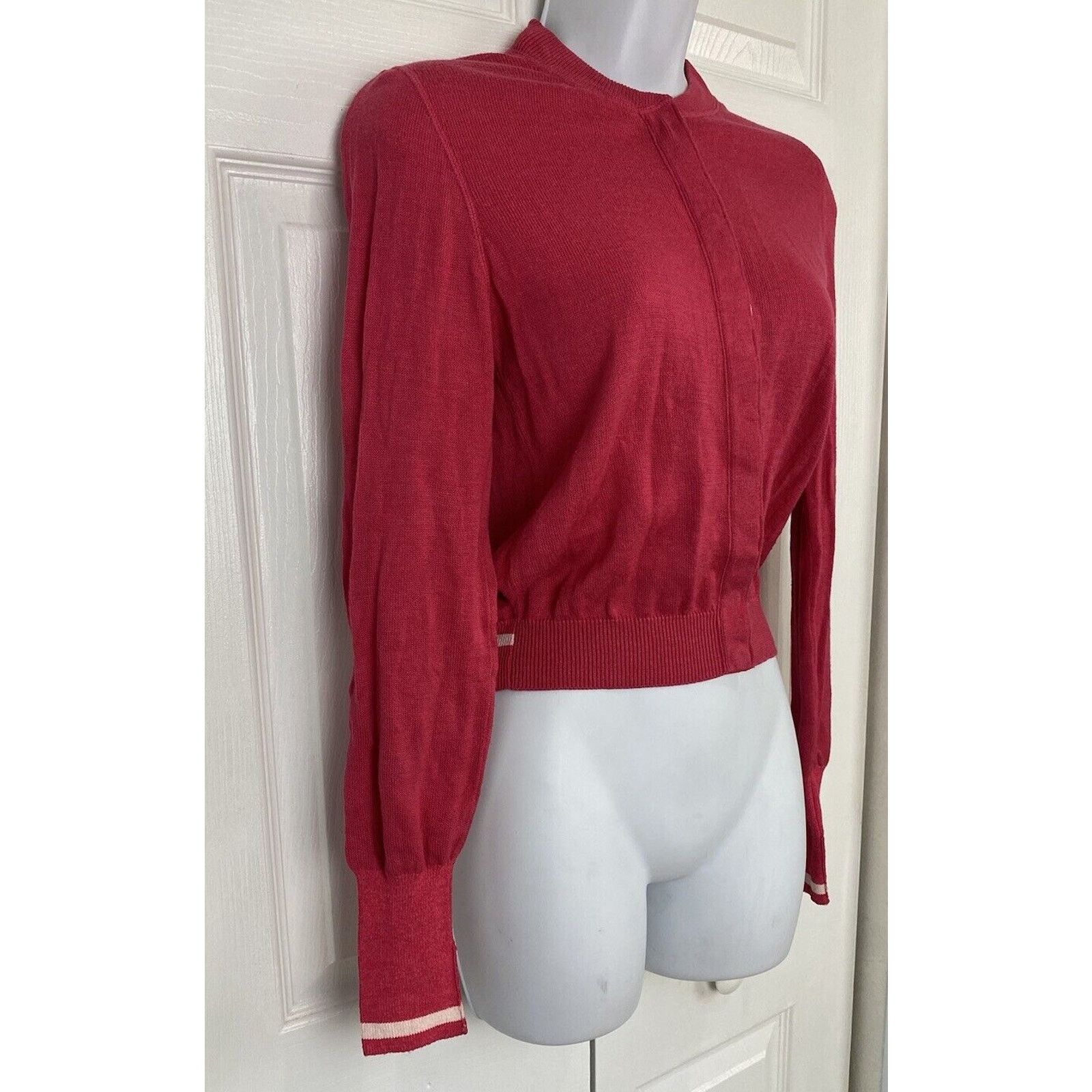 Prada VTG Y2K Prada Pink White Stripe Cardigan Snap Button US 6 Size M / US 6-8 / IT 42-44 - 4 Thumbnail