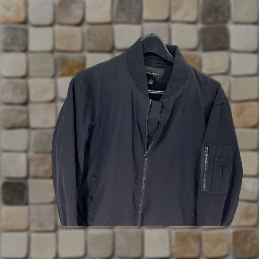 Banana Republic Aviator Jacket Men L Black Full Zip Nylon Mock Neck Bomber Jacket