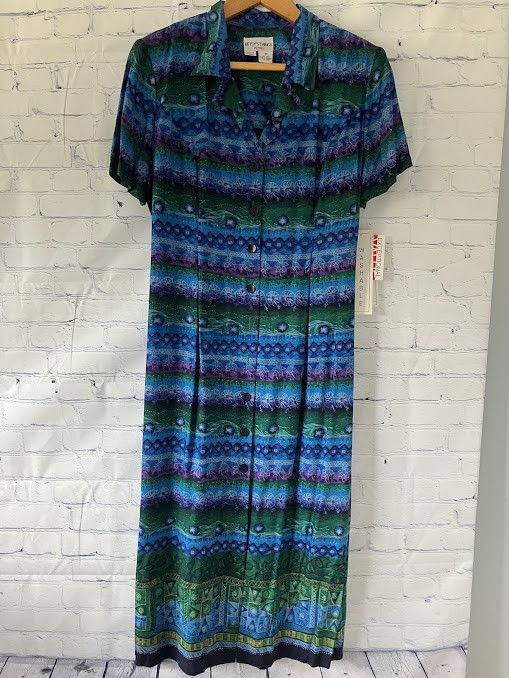 Other Women's vintage dress blue pattern geometric 16P Size XL / US 12-14 / IT 48-50 - 1 Thumbnail