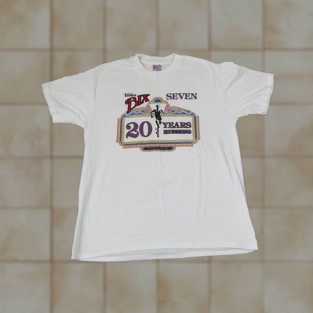Hanes VINTAGE BIX 7 Shirt Mens Large L White 20 Years Running Marathon USA 90s Size US L / EU 52-54 / 3 - 1 Thumbnail