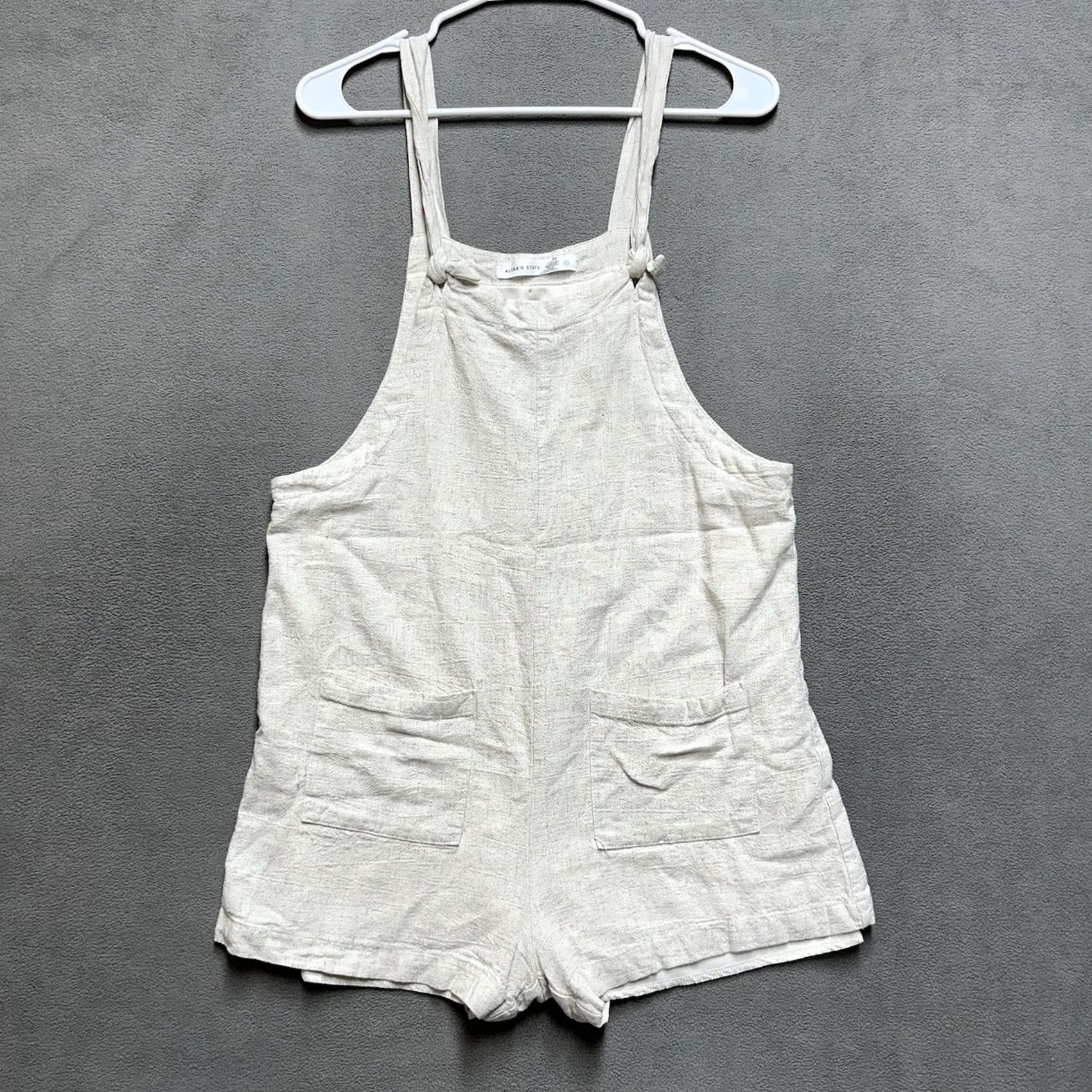 Vintage Altar'd State Romper Womens Small Beige Rayon Linen Sleeveless Pockets Summer Beige Pockets Bodysuit? Size 28" / US 6 / IT 42 - 2 Thumbnail