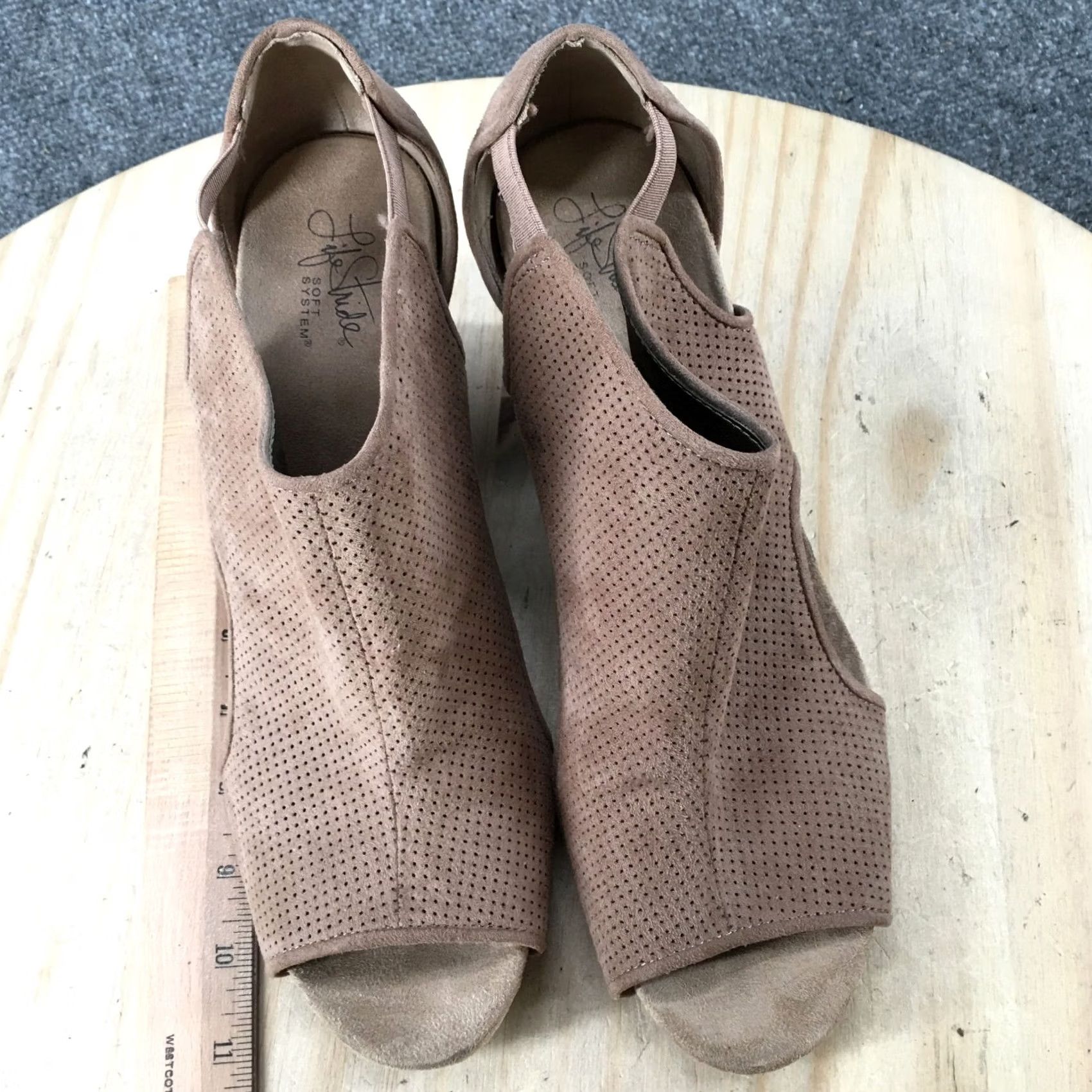 Vintage Lifestride Boots Womens 11 M Hinx Open Toe Wedge Heels Ankle Booties Beige Size US 11 / IT 41 - 7 Thumbnail