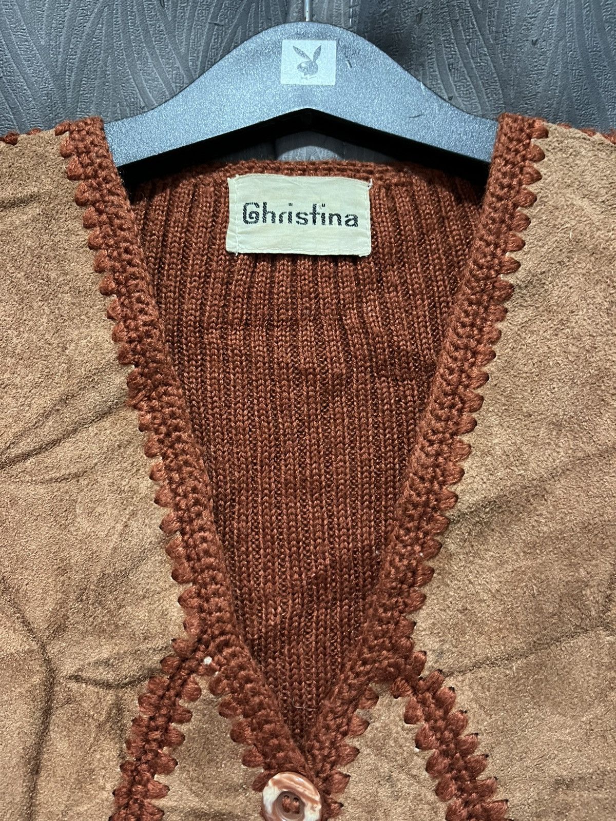 Leather Vintage patchwork knitted leather Vest Size M / US 6-8 / IT 42-44 - 4 Thumbnail