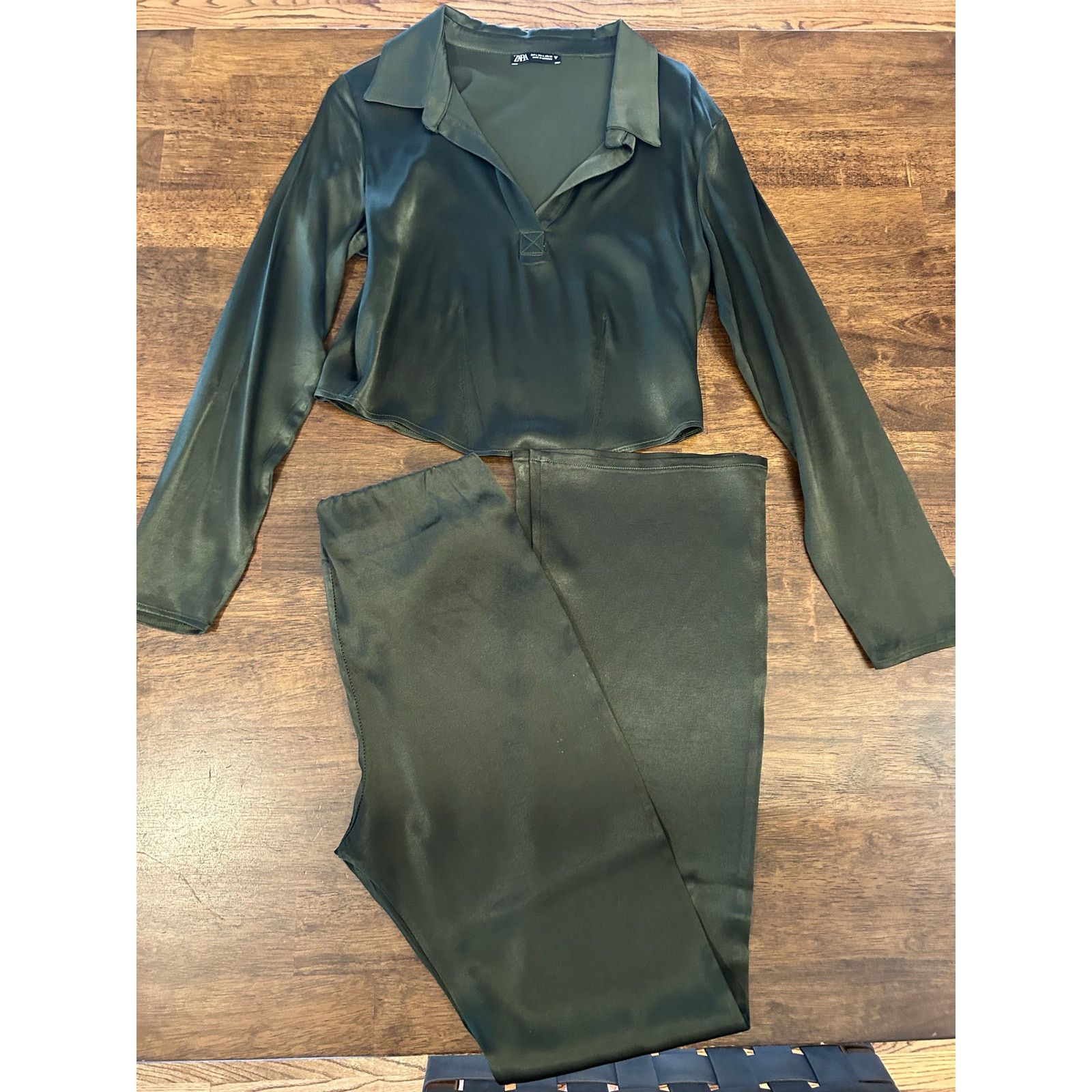 Zara Pant and Top Satin Set in Green Size Large