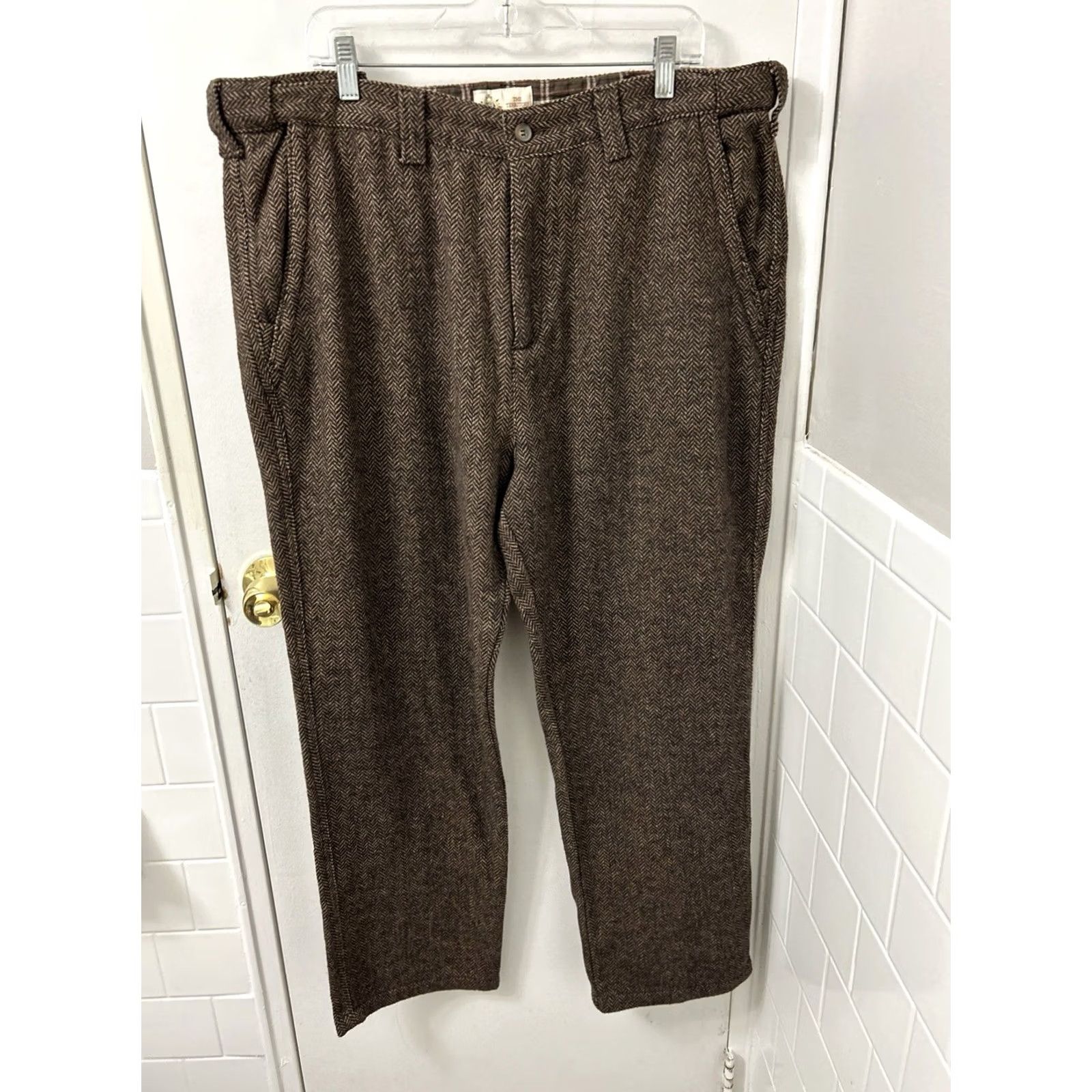 The Territory Ahead The Territory Ahead Pants Mens 40x30 Brown Herringbone Wool Blend YKK T1804 Size US 40 / EU 56 - 2 Thumbnail