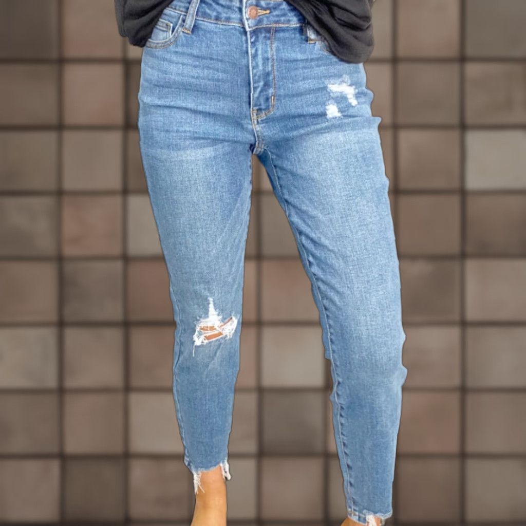 Vintage Judy Blue Womens Medium Wash Mid Rise Destructed Hem Slim Fit Jeans Jeans Size 26" / US 2 / IT 38 - 1 Thumbnail