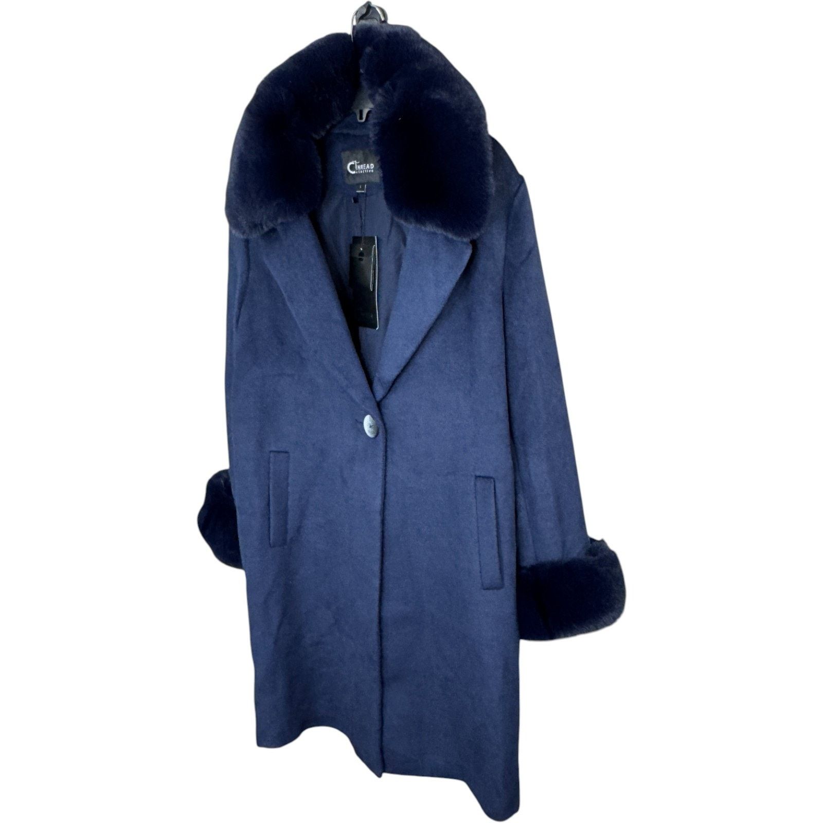 Other Thread Collective Faux Fur Trimmed Coat Navy Large Size L / US 10 / IT 46 - 2 Thumbnail