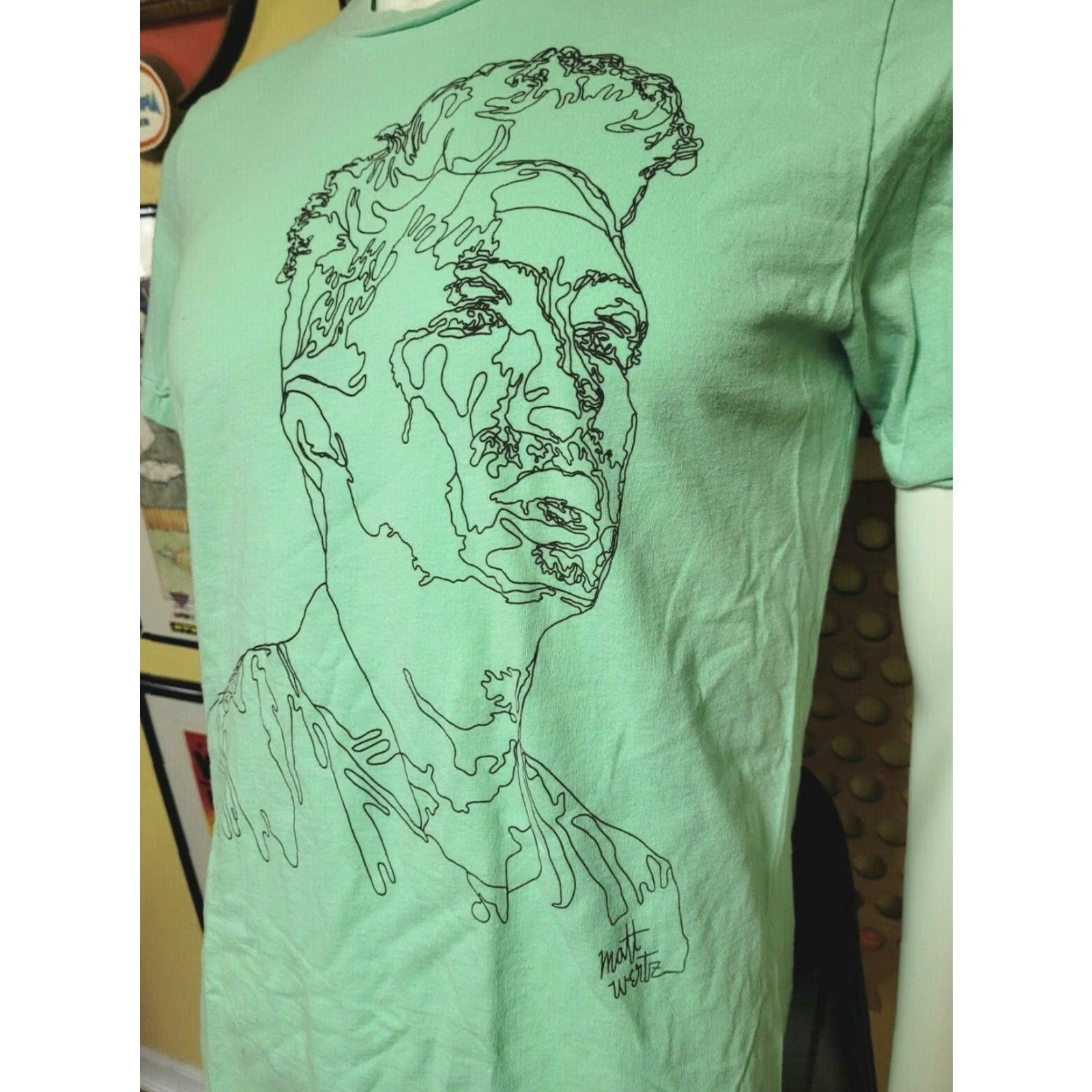Vintage Canvas Matt Wertz Portrait Drawing T Shirt M Green Graphic Tee Men 100% Cotton Singer-Songwriter Rock Theme Indie Vintage Size US M / EU 48-50 / 2 - 2 Thumbnail