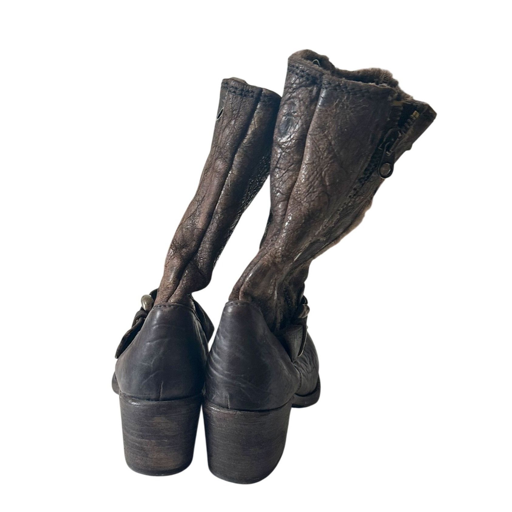 Other Nylo Distressed Leather Shearling Double Zip Booties Brown E Size US 9 / IT 39 - 8 Thumbnail