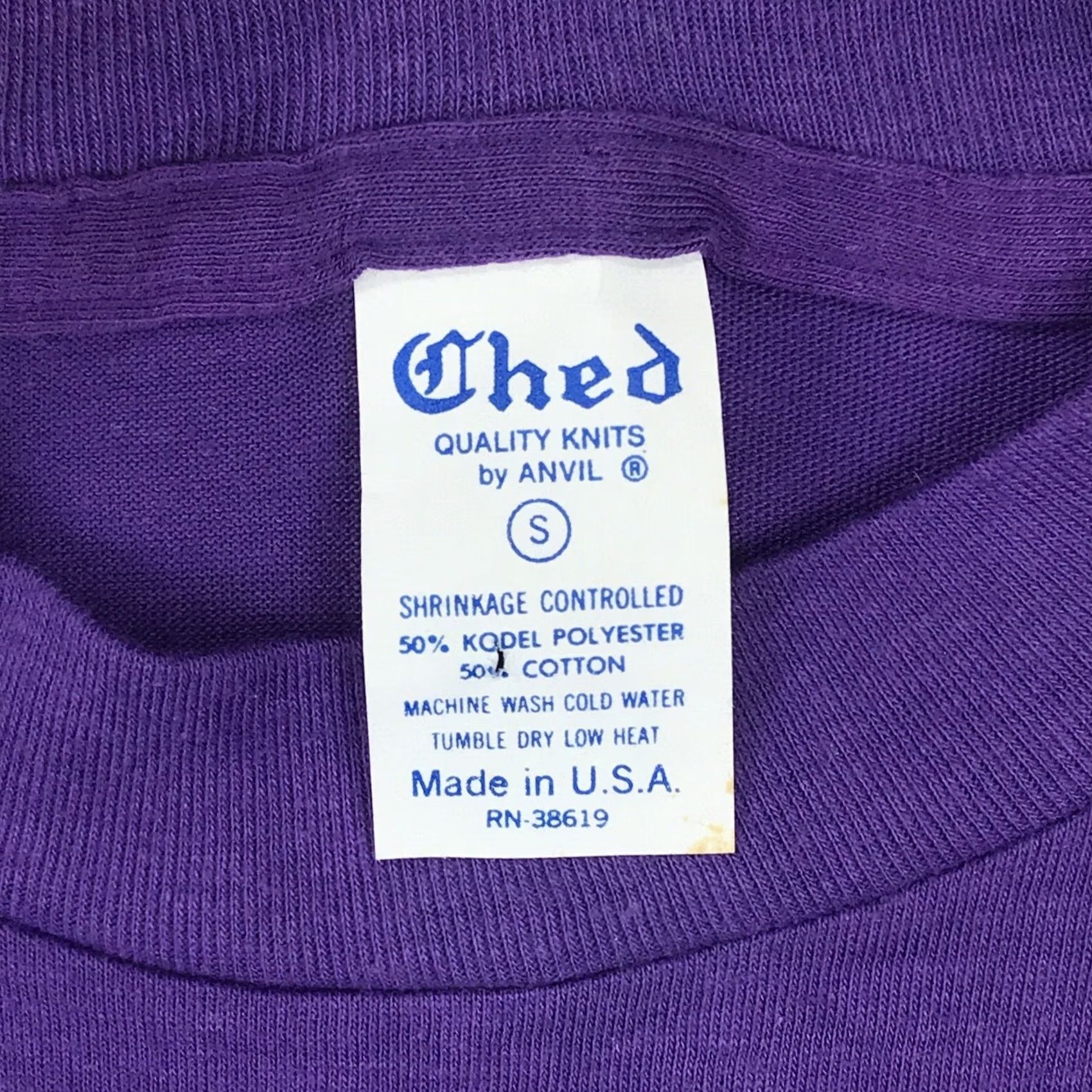Vintage VINTAGE Ched T-Shirt XXS Purple 80s 1980s Deadstock Cotton Blend Polyester Crew Neck Short Sleeve Mens Shirt Size US XS / EU 42 / 0 - 5 Thumbnail