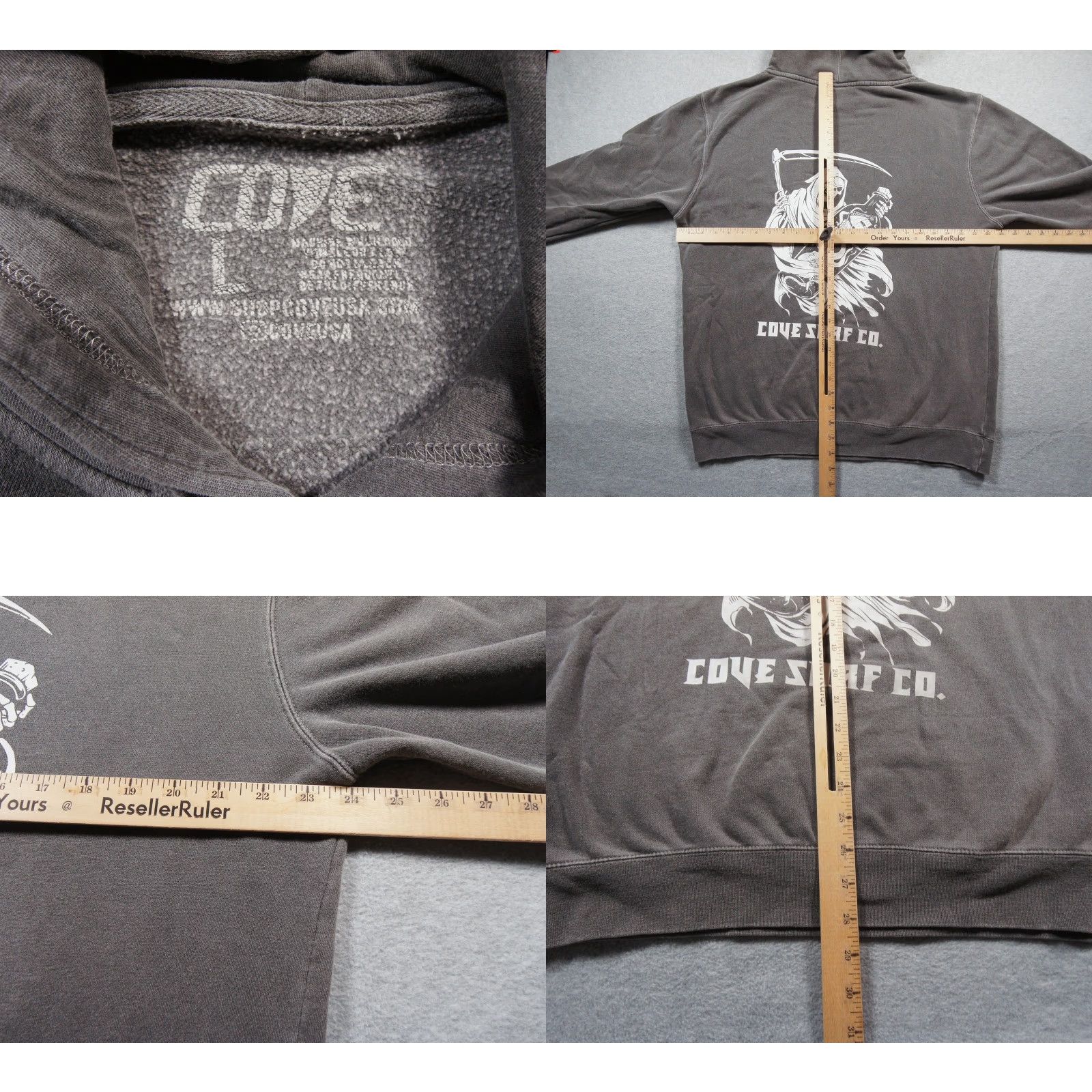 CO VINTAGE Cove Surf Co Sweatshirt Mens Large Gray Hoodie Pullover Grim Reaper Skeleton Size US L / EU 52-54 / 3 - 8 Thumbnail
