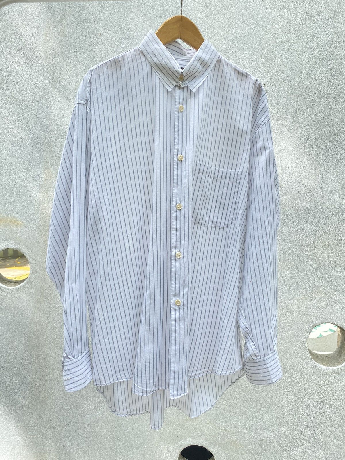 Yohji Yamamoto L.Q. Yohji Yamamoto Men White Stripes Shirt Size US L / EU 52-54 / 3 - 7 Thumbnail