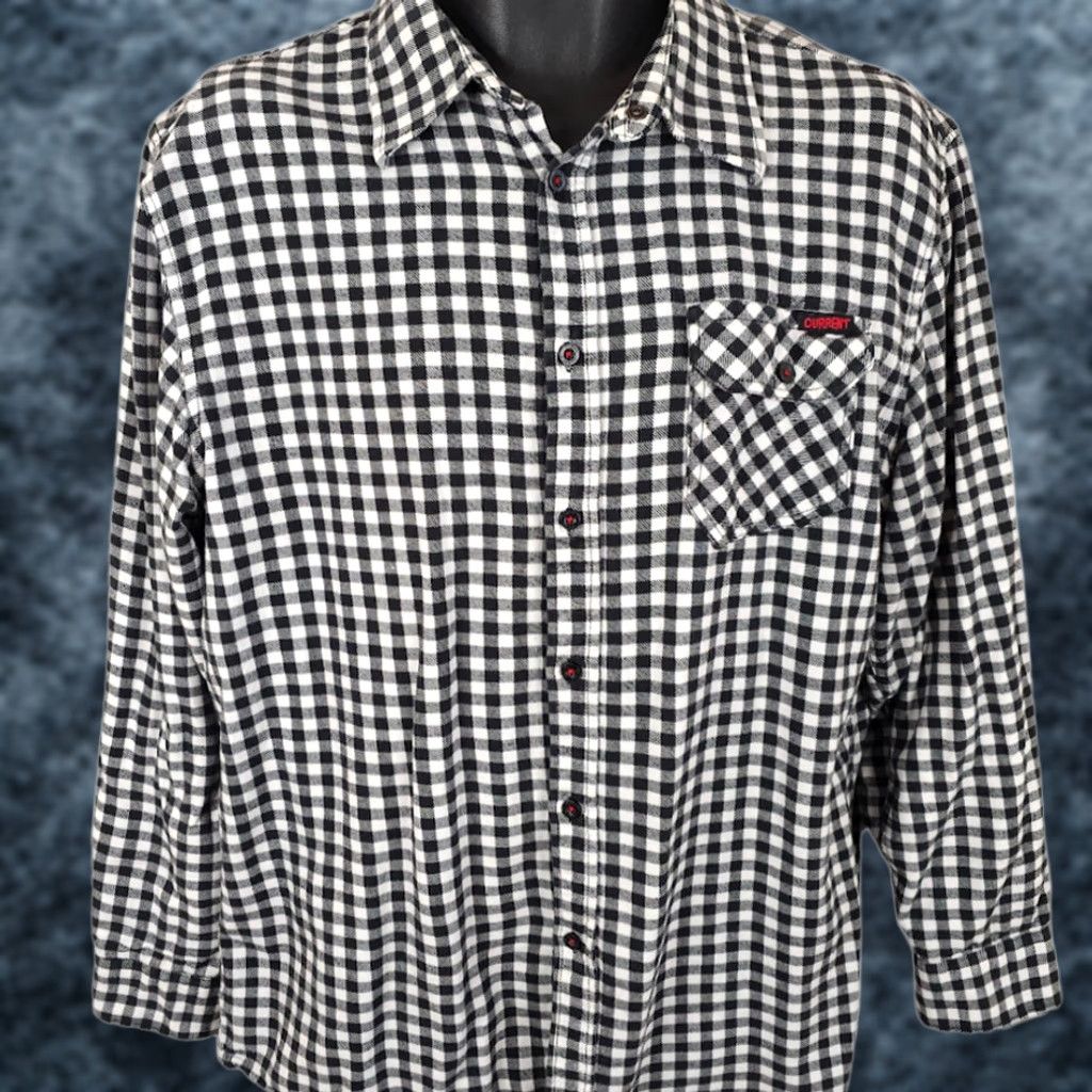 Vintage Current Checked Shirt Mens Size Large Black White Plaid Skater Surf & Skate Shirt Size US L / EU 52-54 / 3 - 1 Thumbnail