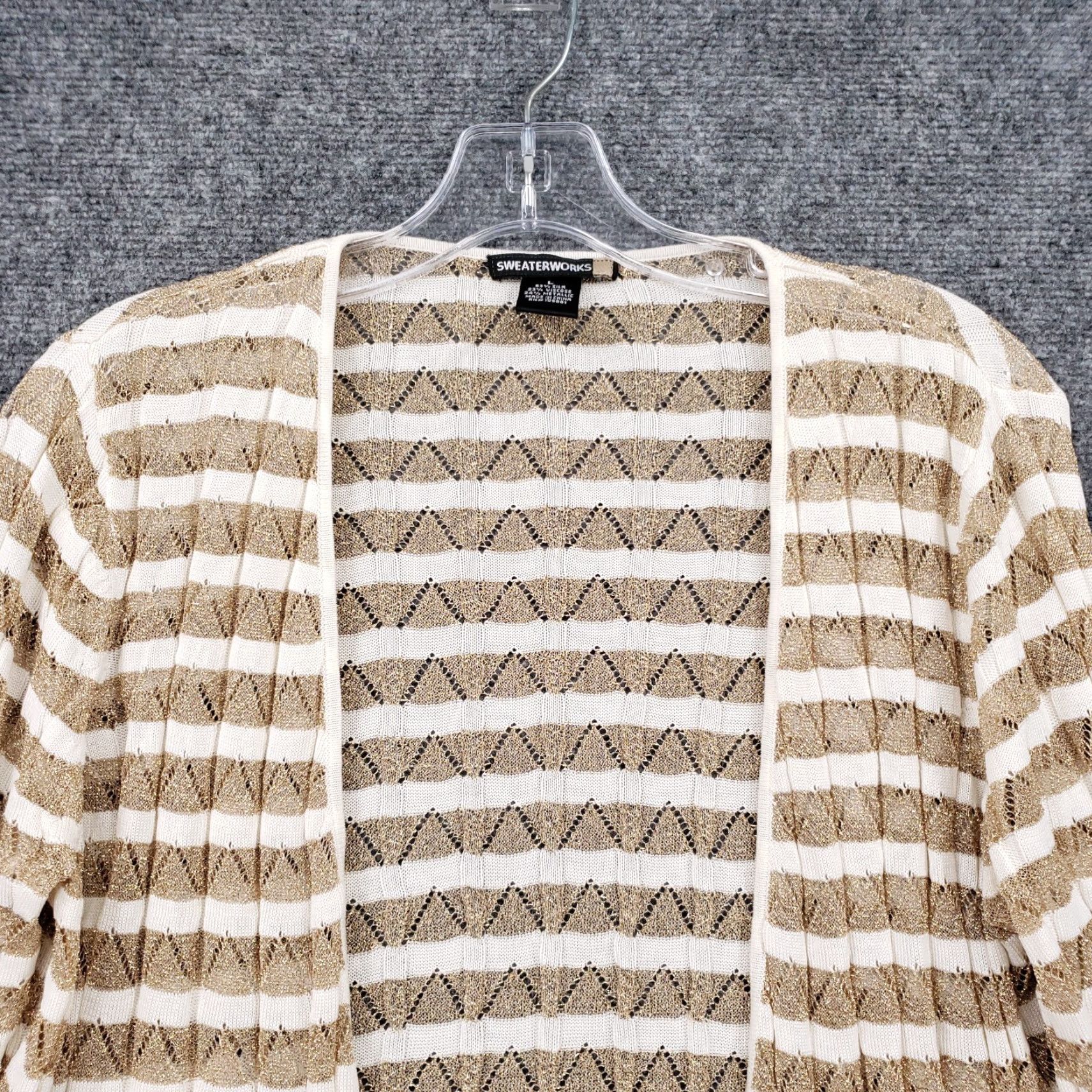 Vintage Sweaterworks Cardigan Sweater Womens L Brown Silk Metallic Striped Open-Knit Ribbed Casual Clothing Styling Ladies Size L / US 10 / IT 46 - 3 Thumbnail