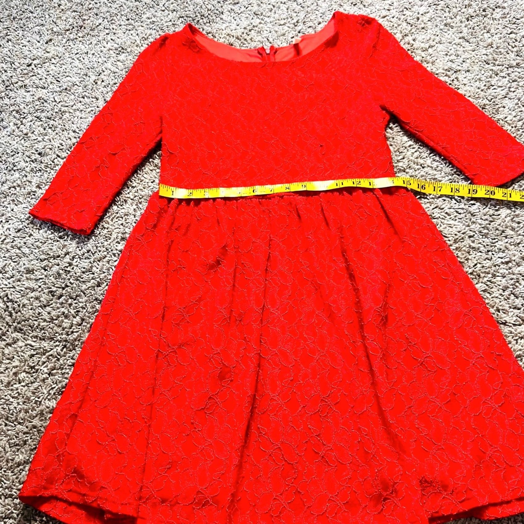 Vintage Hello Miss Red Lace Fit & Flare Midi Dress L Long Sleeve Quarter Sleeve Women's Vintage 90s Boho Cocktail Dress Size L / US 10 / IT 46 - 2 Thumbnail
