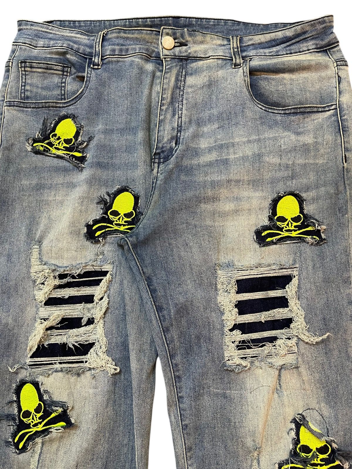 KMRii Japanese Brand Seditionaries Skull Patches Distress Jeans Size US 34 / EU 50 - 4 Thumbnail