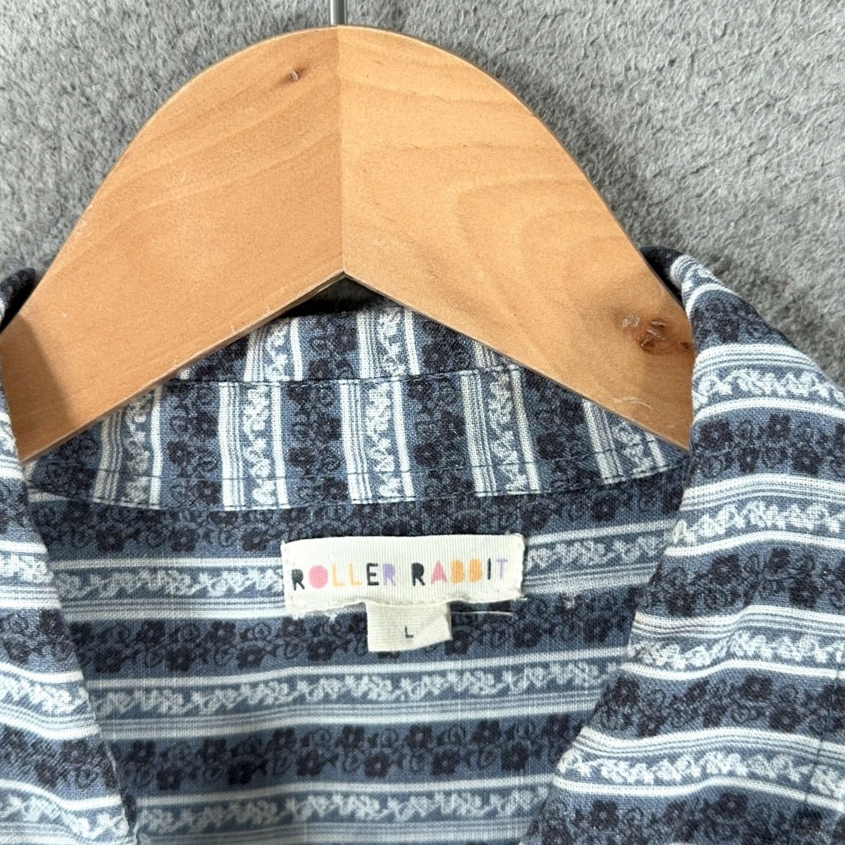 Vintage Roller Rabbit Linen Dress Womens Large Blue Stripe Button up Boho Tunic Shirt Size L / US 10 / IT 46 - 2 Thumbnail