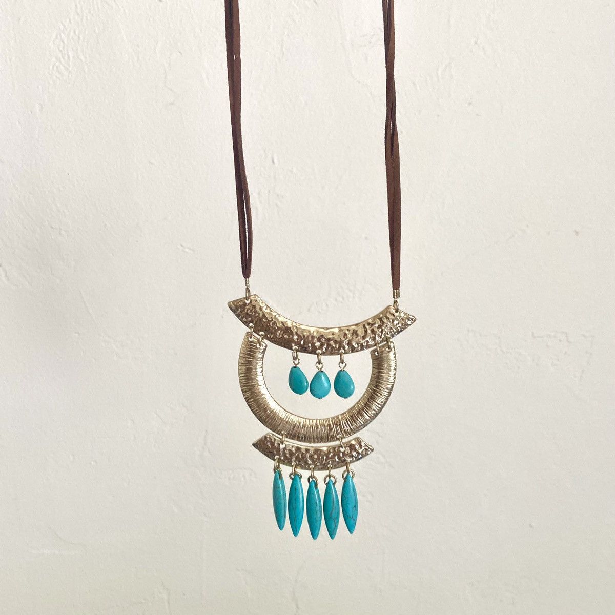 Other Long bohemian statement necklace w/gold & turquoise pendant Size ONE SIZE - 2 Thumbnail