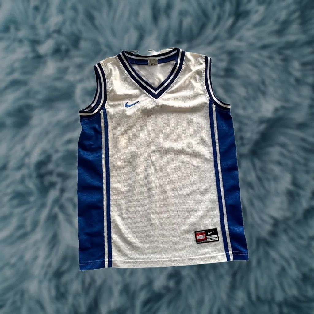 Nike VINTAGE Nike Tank Top Basketball Jersey Mens L White Blue Logo Swoosh 90s Kampains? Size US L / EU 52-54 / 3 - 1 Thumbnail