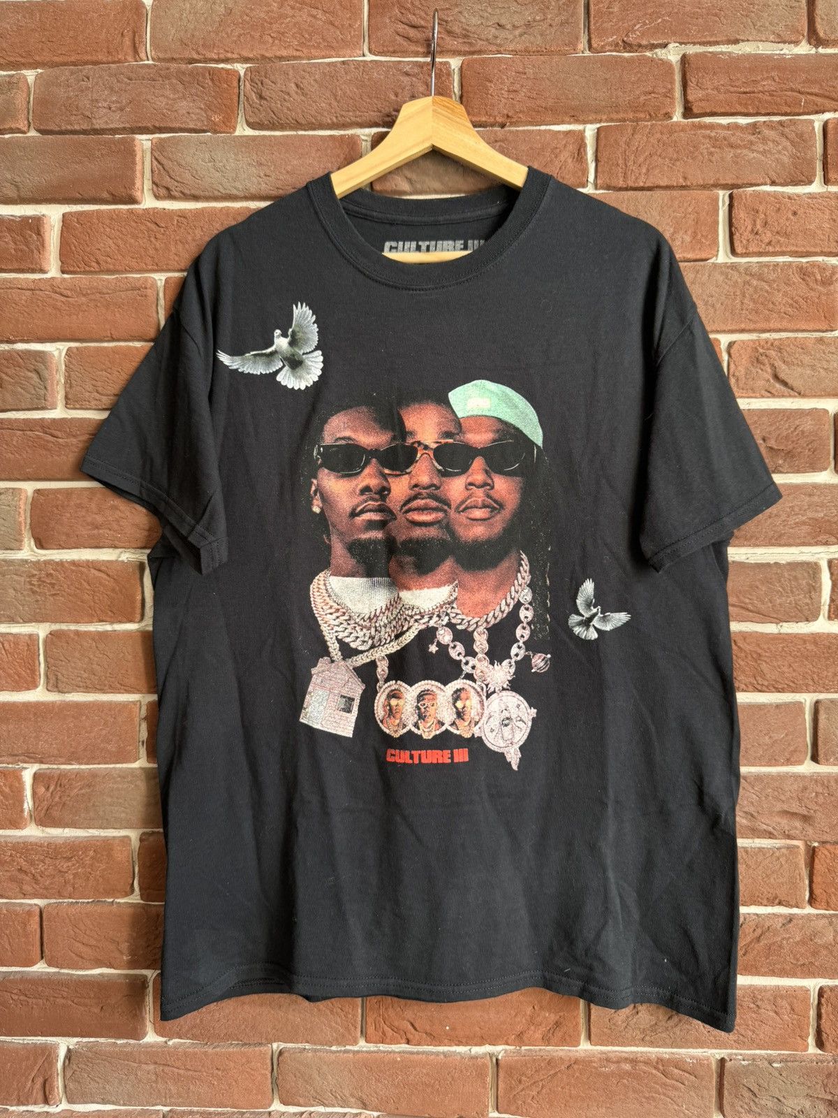 Migos Culture III 3 🕊 Cover Promo Tee Black rap band Large