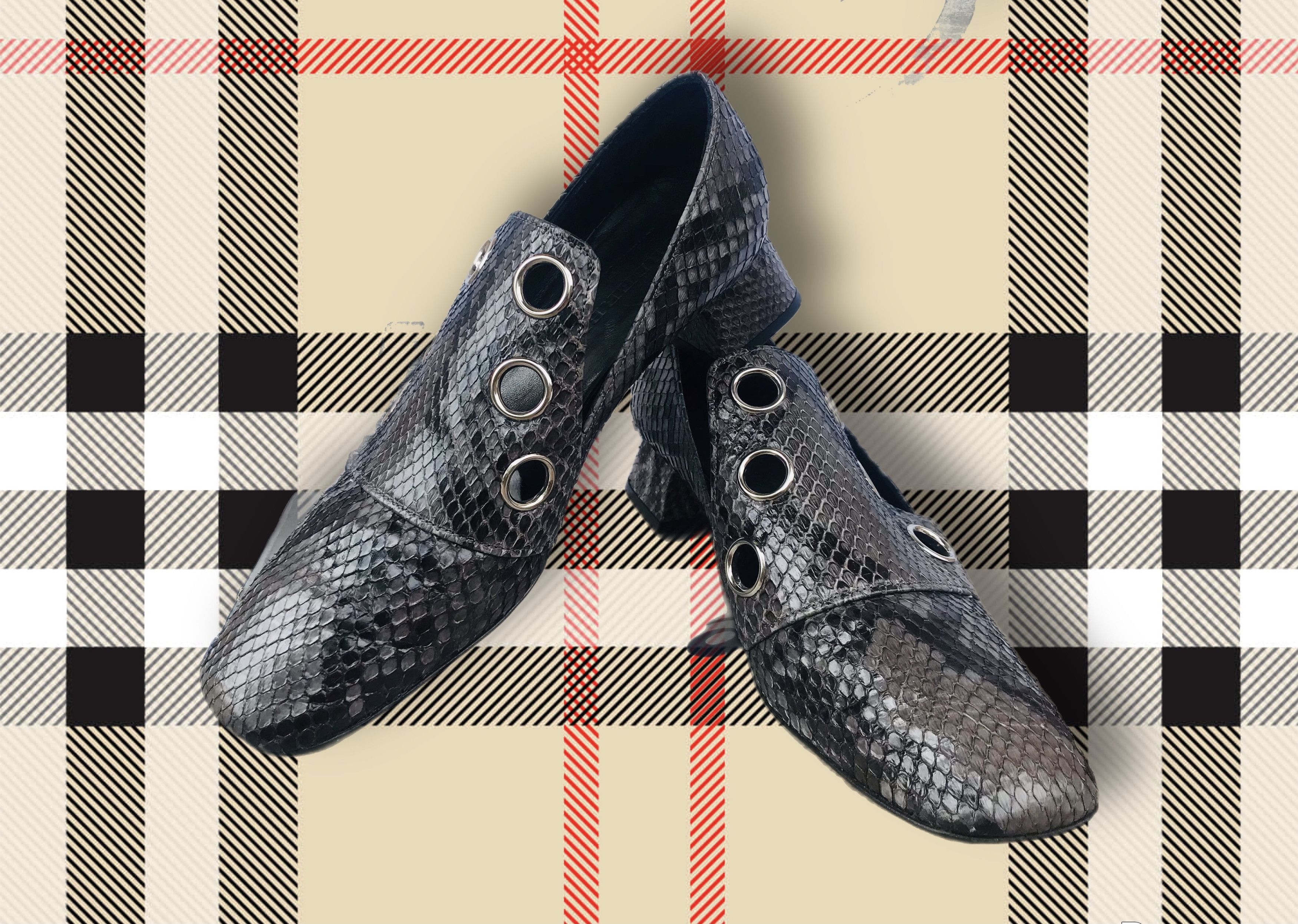 Burberry Burberry Loafers Small Block Heel Leather Python Snake Black Size US 9 / IT 39 - 5 Thumbnail