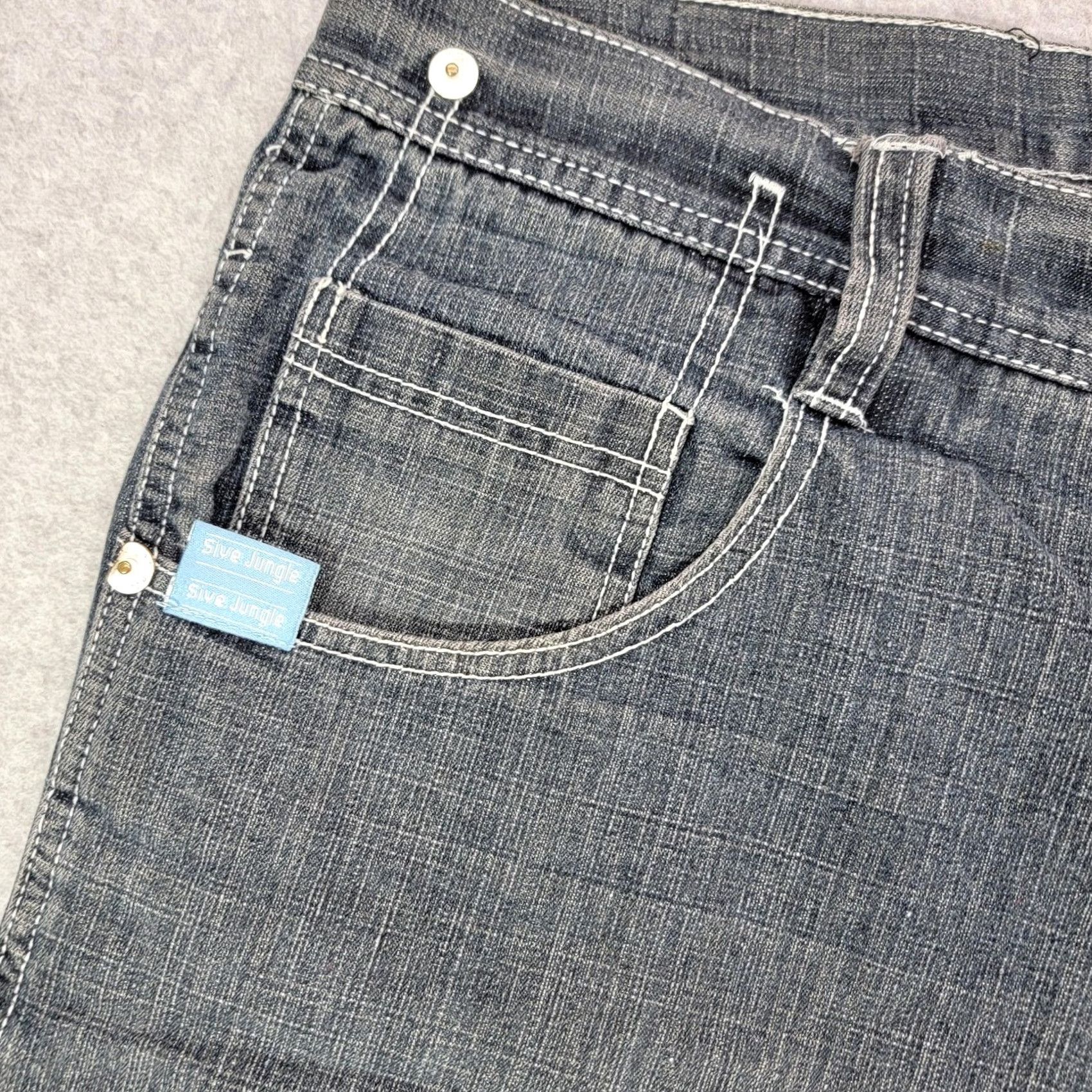 CO VINTAGE 5ive Jungle & Co Denim Jean Shorts Mens Bermuda Gray 44 Charcoal Wash Embroidered Pockets Size US 44 / EU 60 - 2 Thumbnail