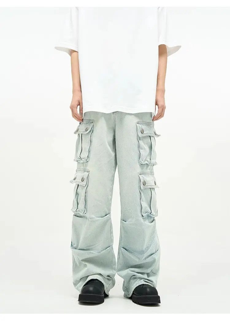 Japanese Brand Retro Blue Wide Leg Multi Pocket Jeans Size US 32 / EU 48 - 1 Thumbnail