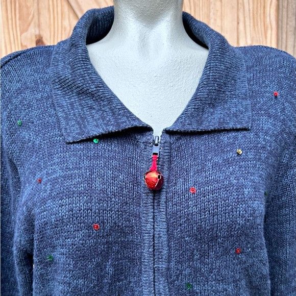 Other Vintage Tiara Blue Reindeer Christmas Cardigan Sweater Size L / US 10 / IT 46 - 2 Thumbnail