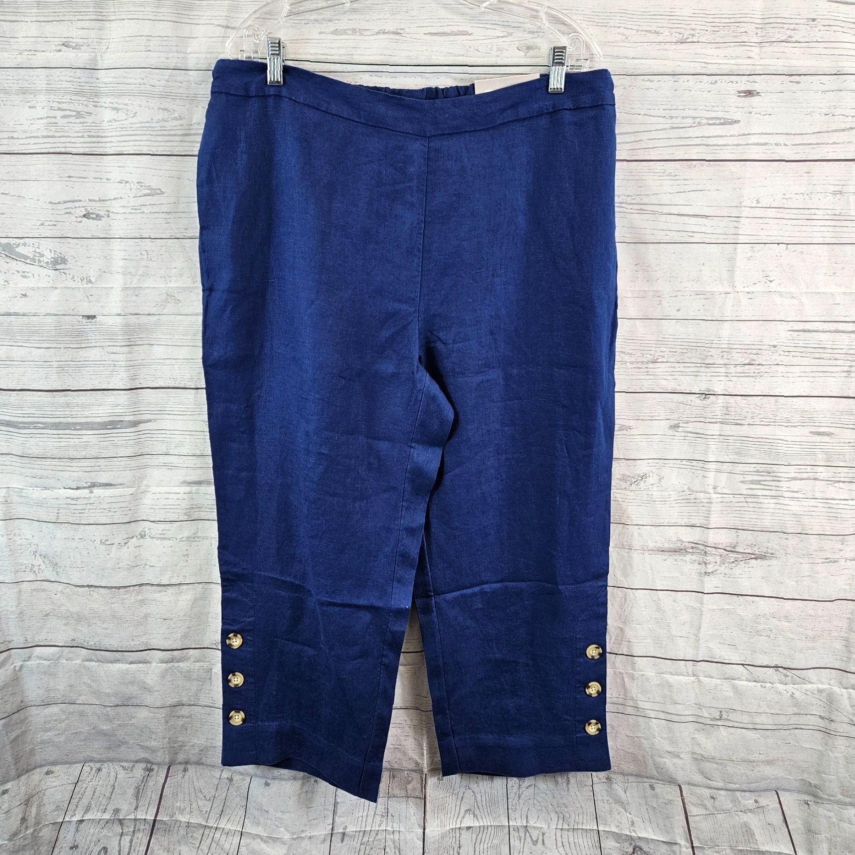 Vintage Chico's Womens Cropped Linen Pants Sz 14 Solid Blue High Rise Pull On Size 36" / US 14 / IT 50 - 2 Thumbnail