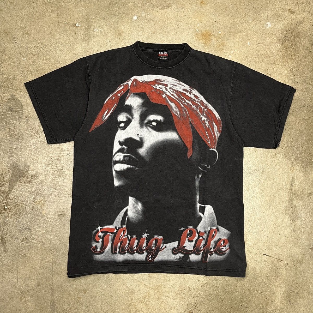 image of Vintage Tupac Shirt Big Head Thug Life Rap Tee in Black, Men's (Size XL)