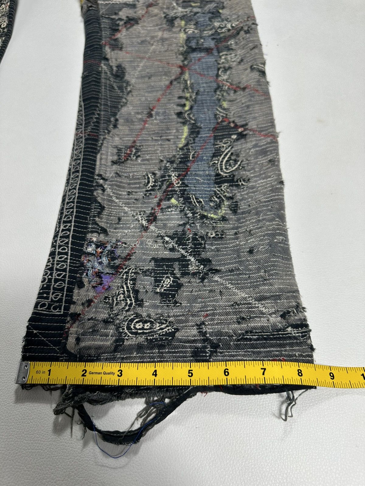 Handmade Custom Made Distressed Paisley Patchwork hemless Jeans pants Size US 30 / EU 46 - 18 Thumbnail