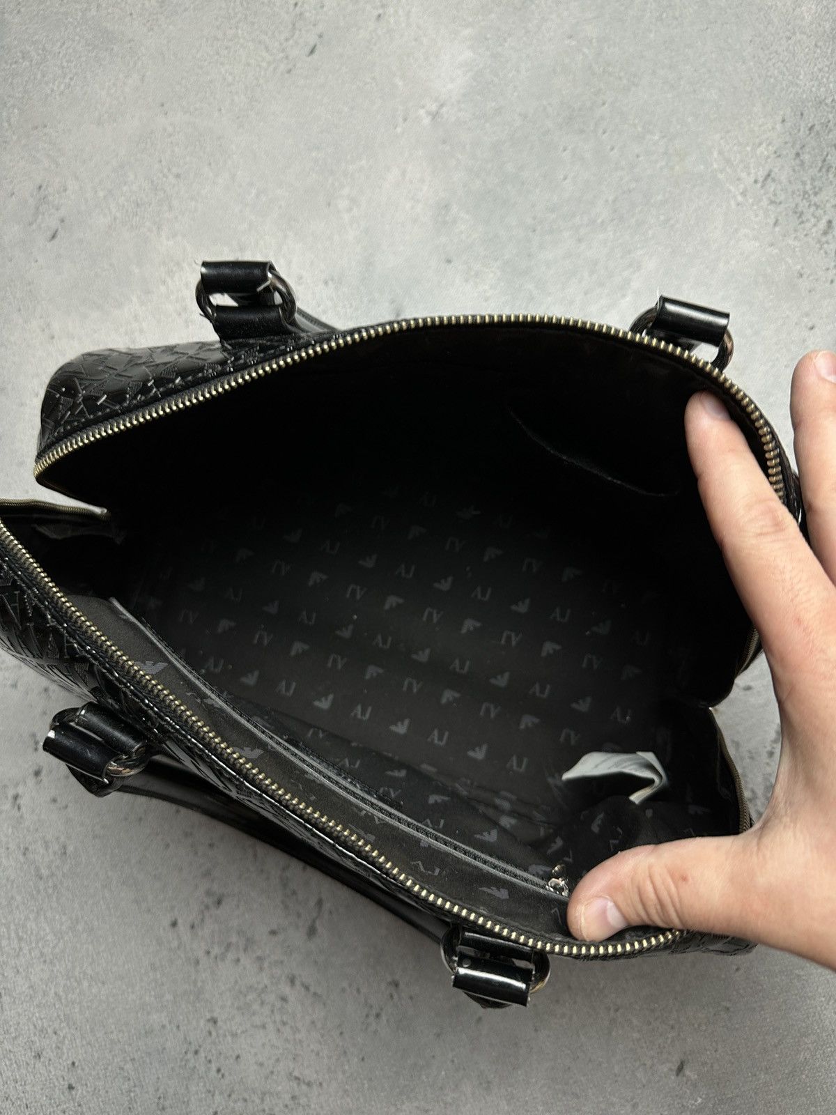 Armani Armani Jeans Tote Black Embossed Patent PVC Satchel Bag y2k Size ONE SIZE - 12 Thumbnail