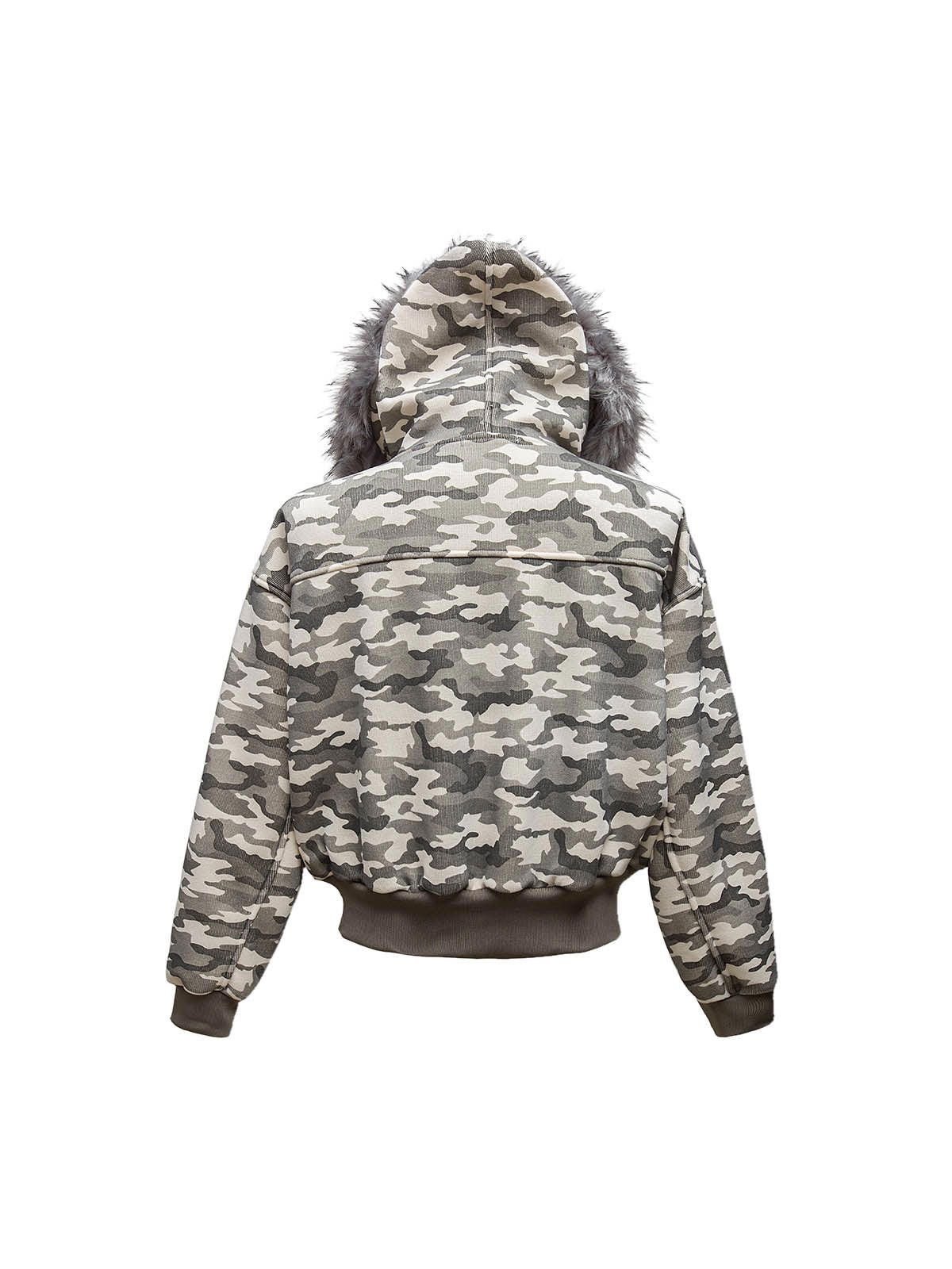 Japanese Brand Camouflage Spliced Fur Hooded Fleece Jacket - 2262 Size US M / EU 48-50 / 2 - 2 Thumbnail