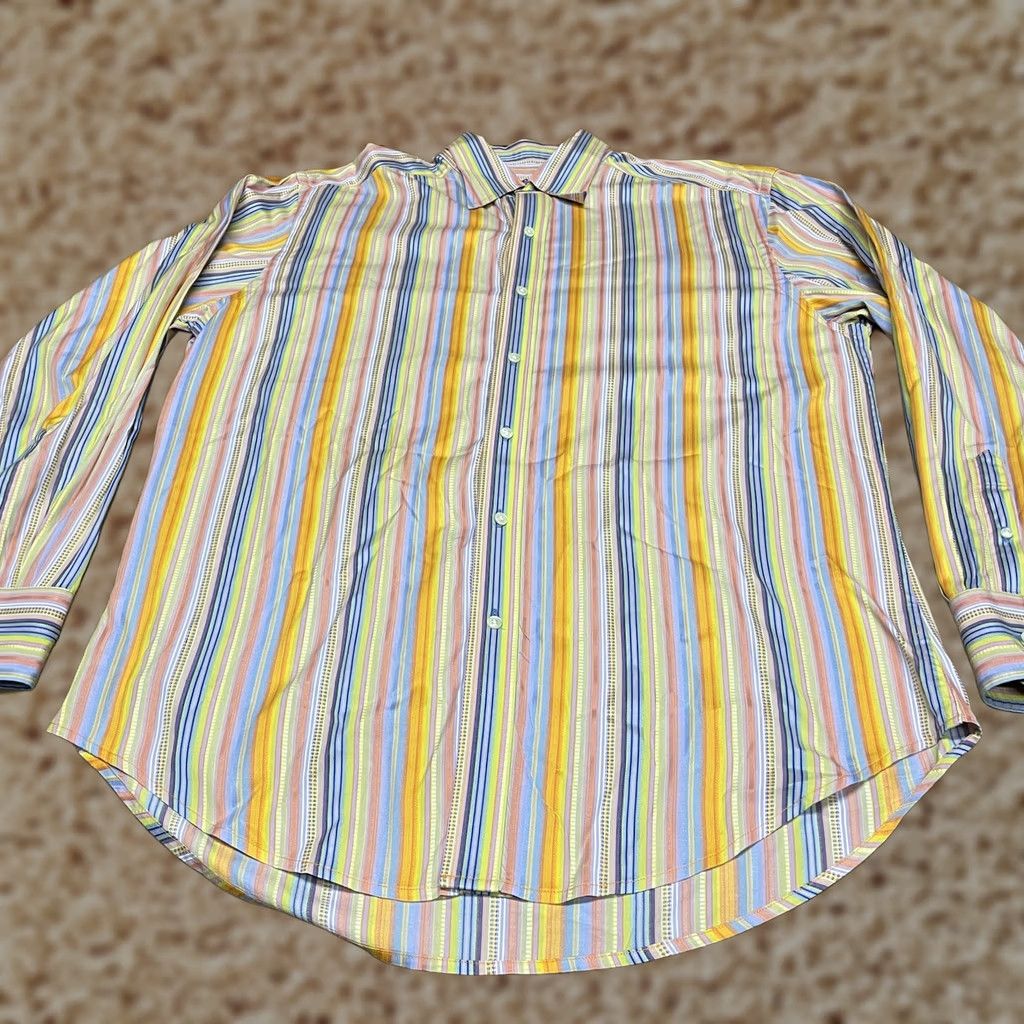 Robert Graham Robert Graham Shirt Mens L Multicolor Stripe Long Sleeve Button Front Embroidered Casual Shirt Size 42R - 1 Thumbnail
