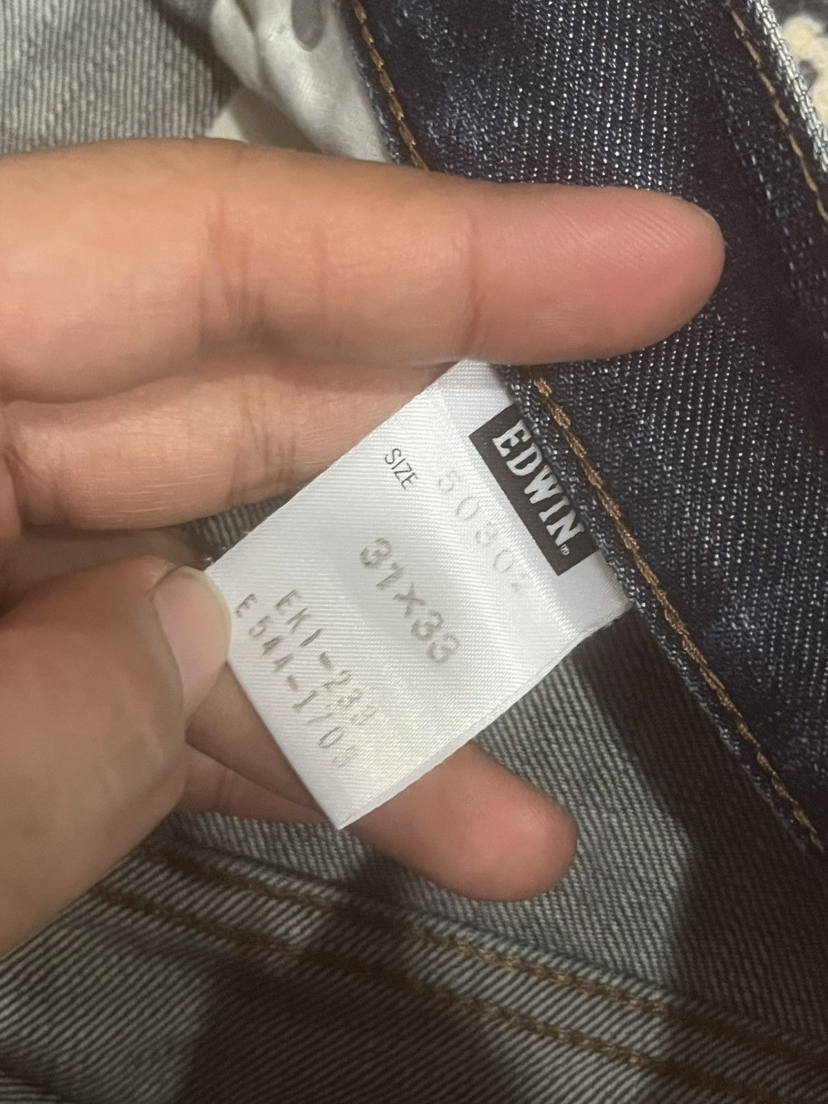 Edwin Edwin 503ZZ Dark Blue Faded Whisker Ripped Straight Leg Jean Size US 31 - 18 Thumbnail