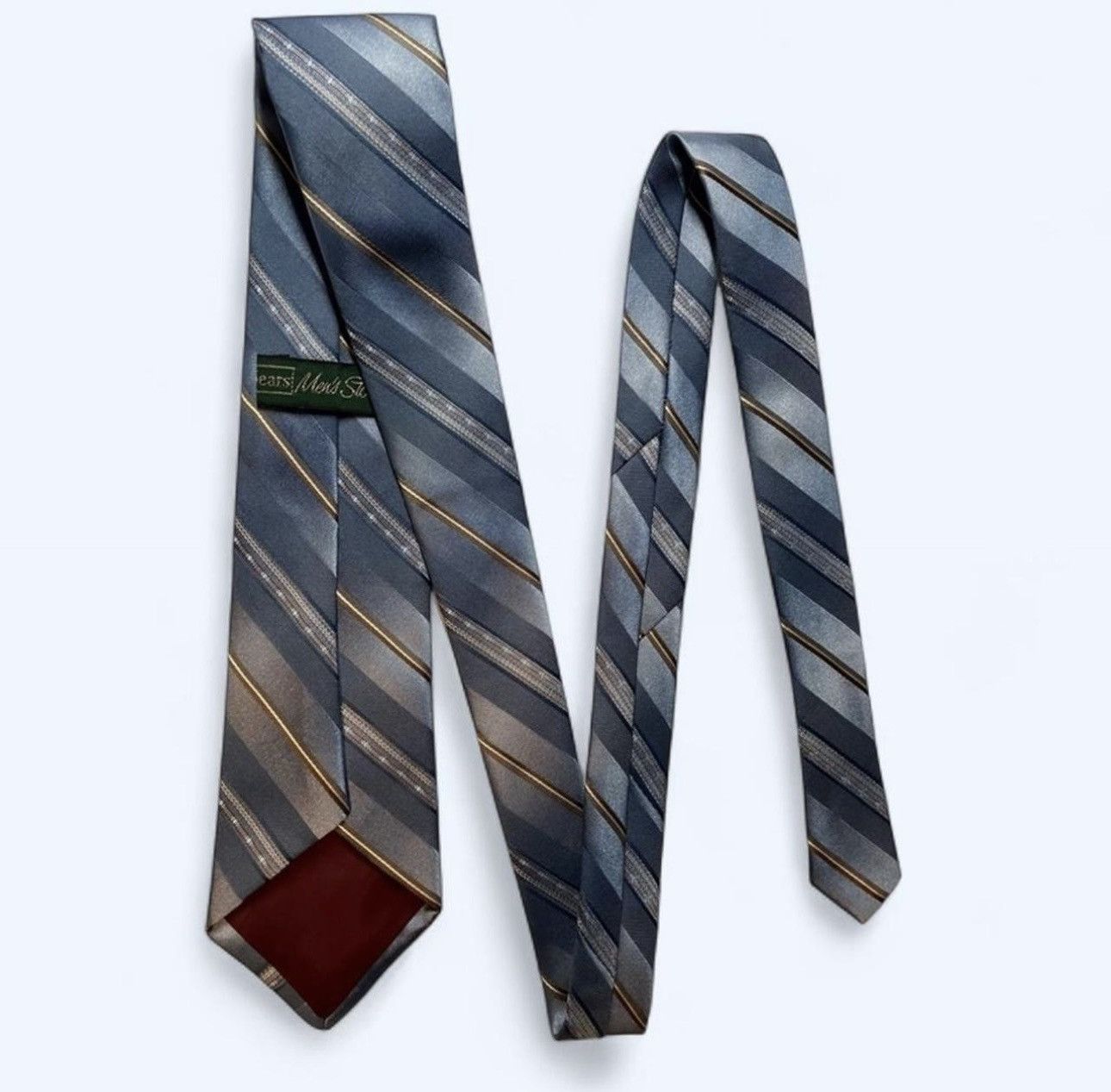 Sears Vtg Sears Men’s Store Blue w/Dark Blue Striped Woven Tie Size ONE SIZE - 3 Thumbnail