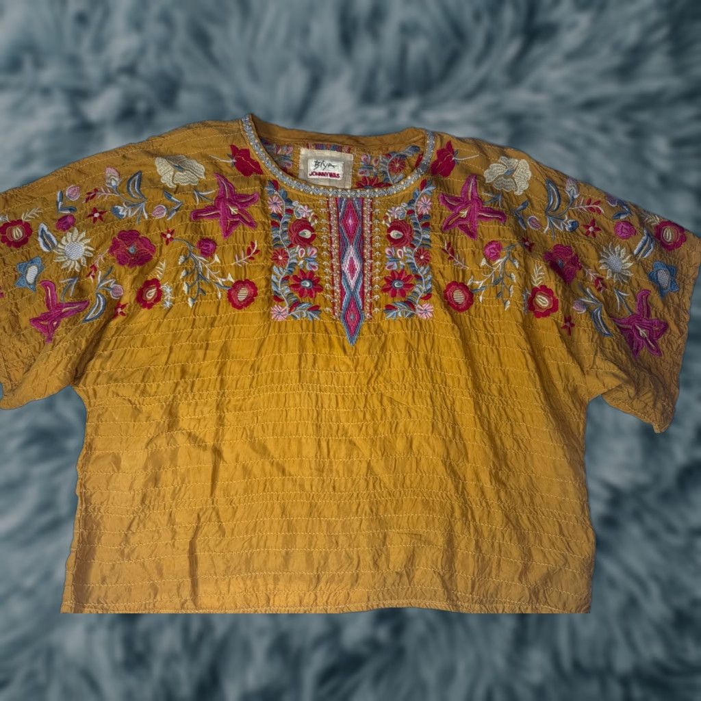 Johnny Was Johnny Was Aztec Rodeo Embroidered Cupra Tee Mustard Women’s XL Blouse Women Size XL / US 12-14 / IT 48-50 - 1 Thumbnail