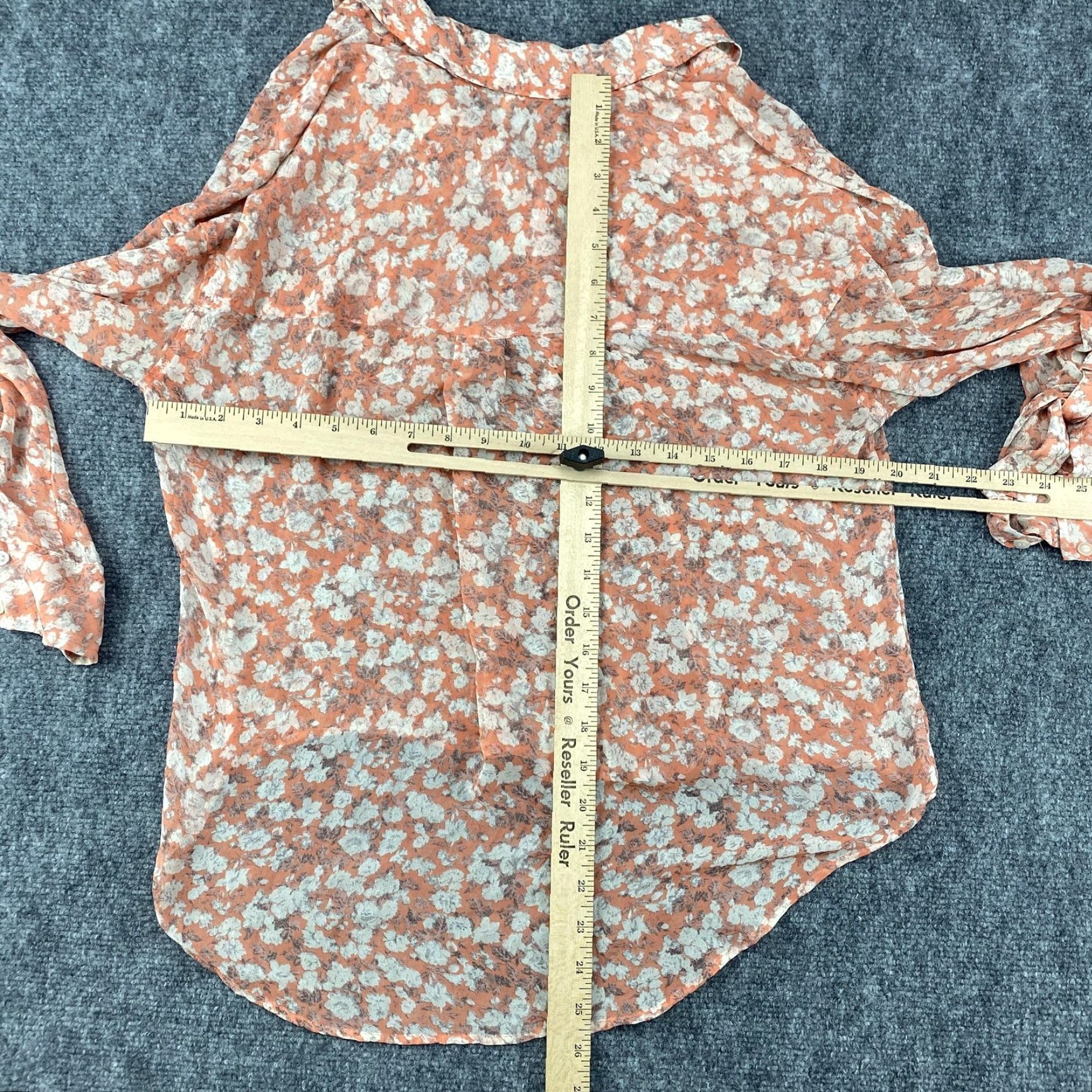 Free People Free People Top Womens Small Orange Sheer Button Front Long Sleeve Blouse Boho Size S / US 4 / IT 40 - 5 Thumbnail
