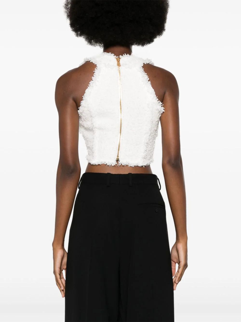 Balmain o1s1wg110725 Tweed Sleeveless Cropped Top in White Size XL / US 12-14 / IT 48-50 - 4 Thumbnail